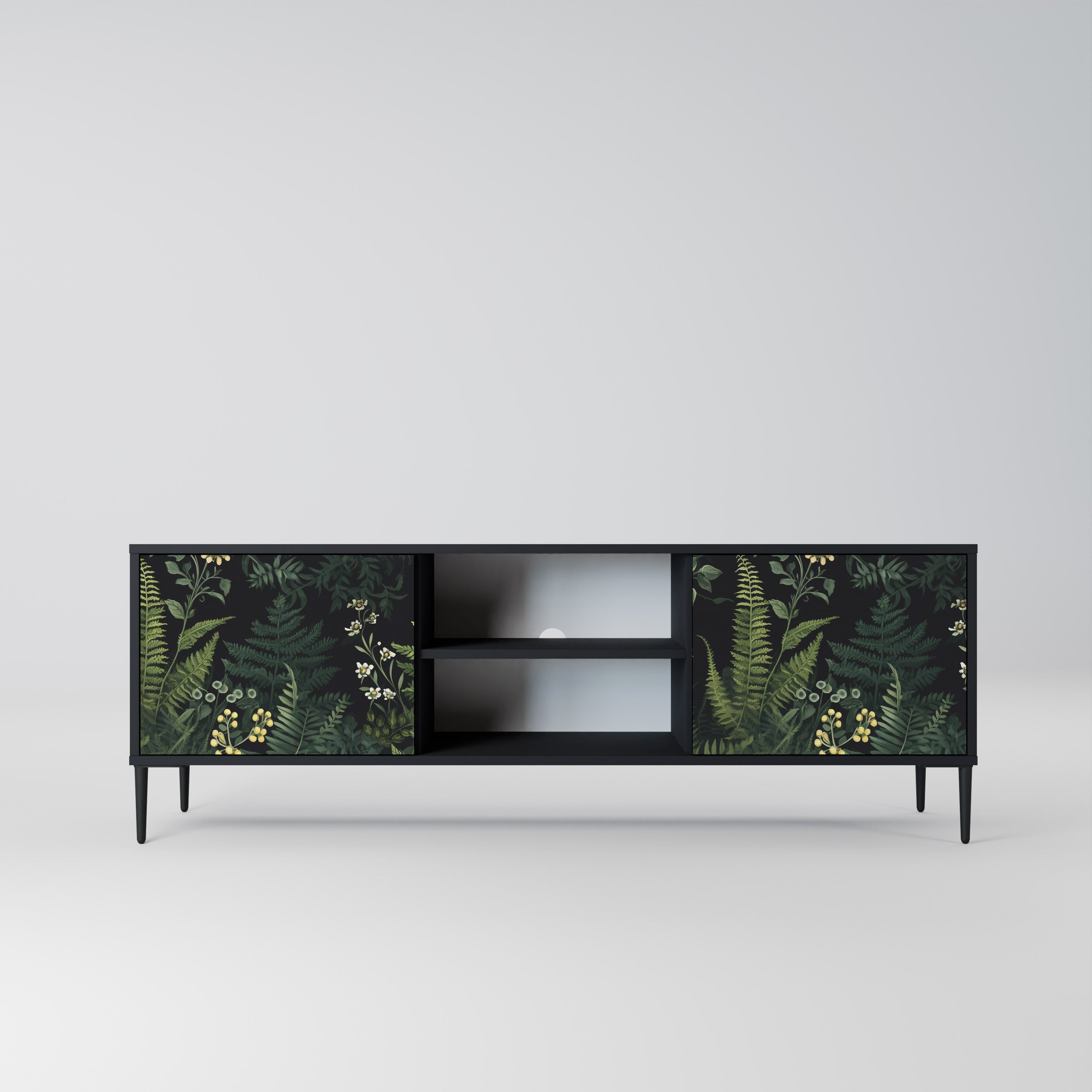 Mueble de TV de 2 puertas FERN FLOWERS con acabado negro