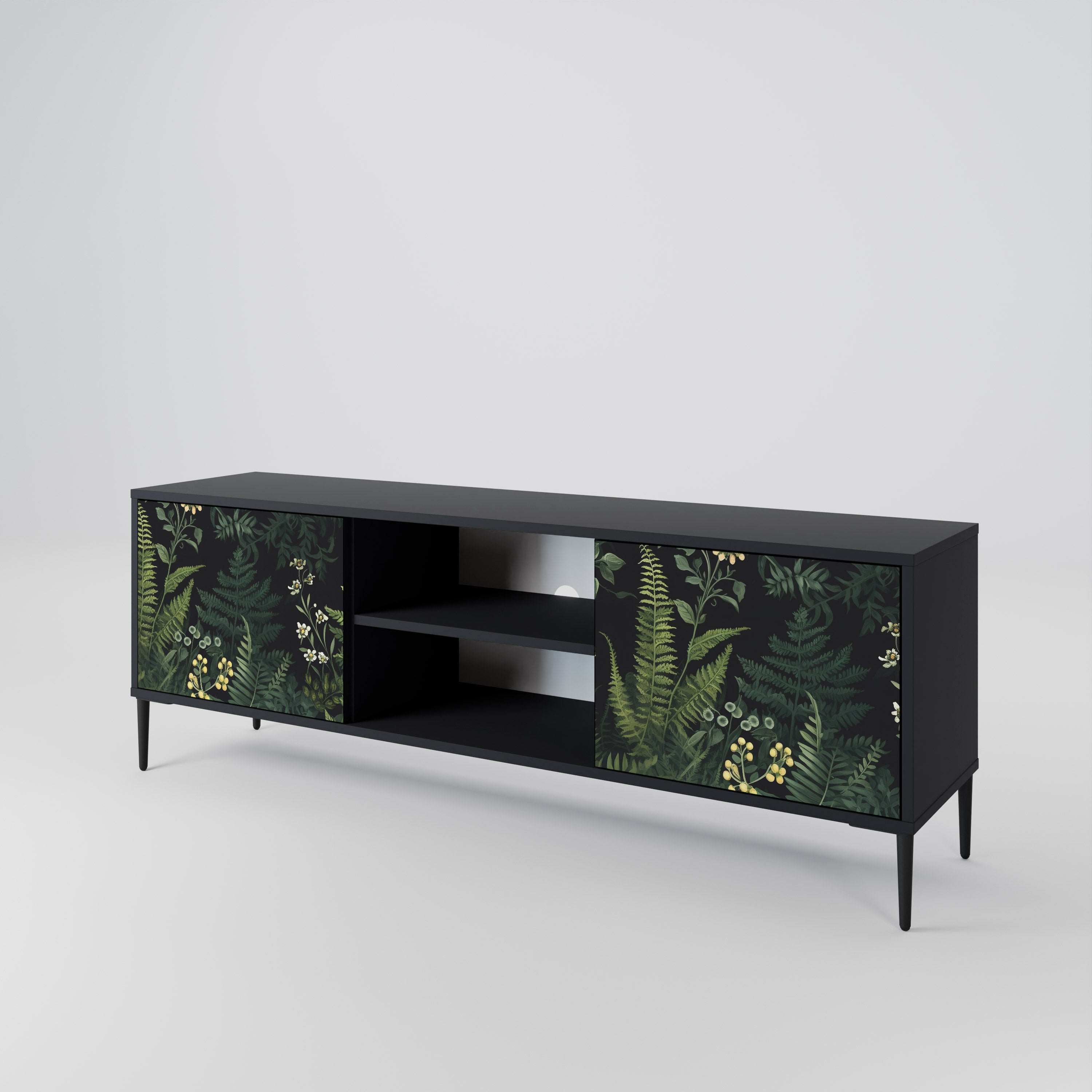 Mueble de TV de 2 puertas FERN FLOWERS con acabado negro