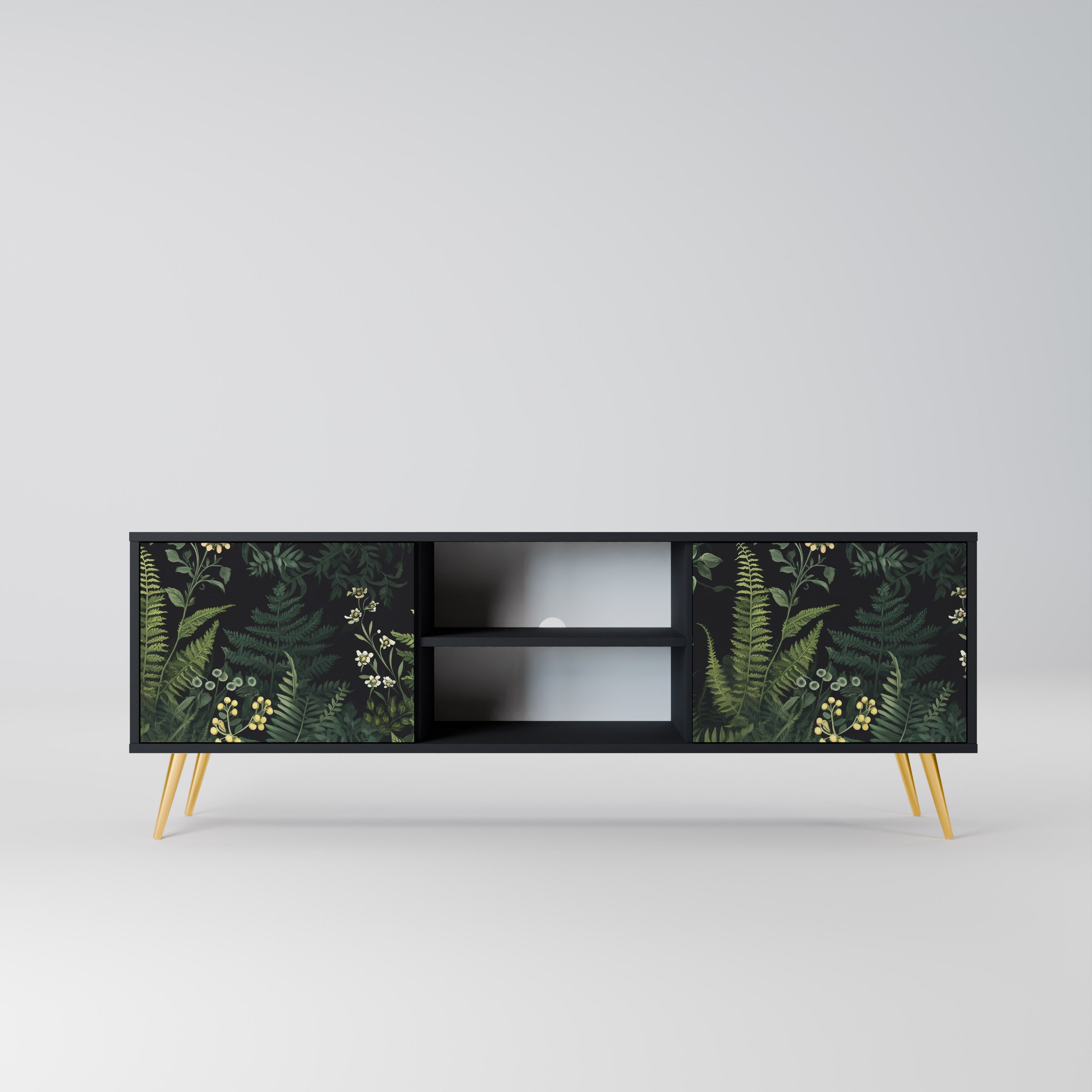 Mueble de TV de 2 puertas FERN FLOWERS con acabado negro