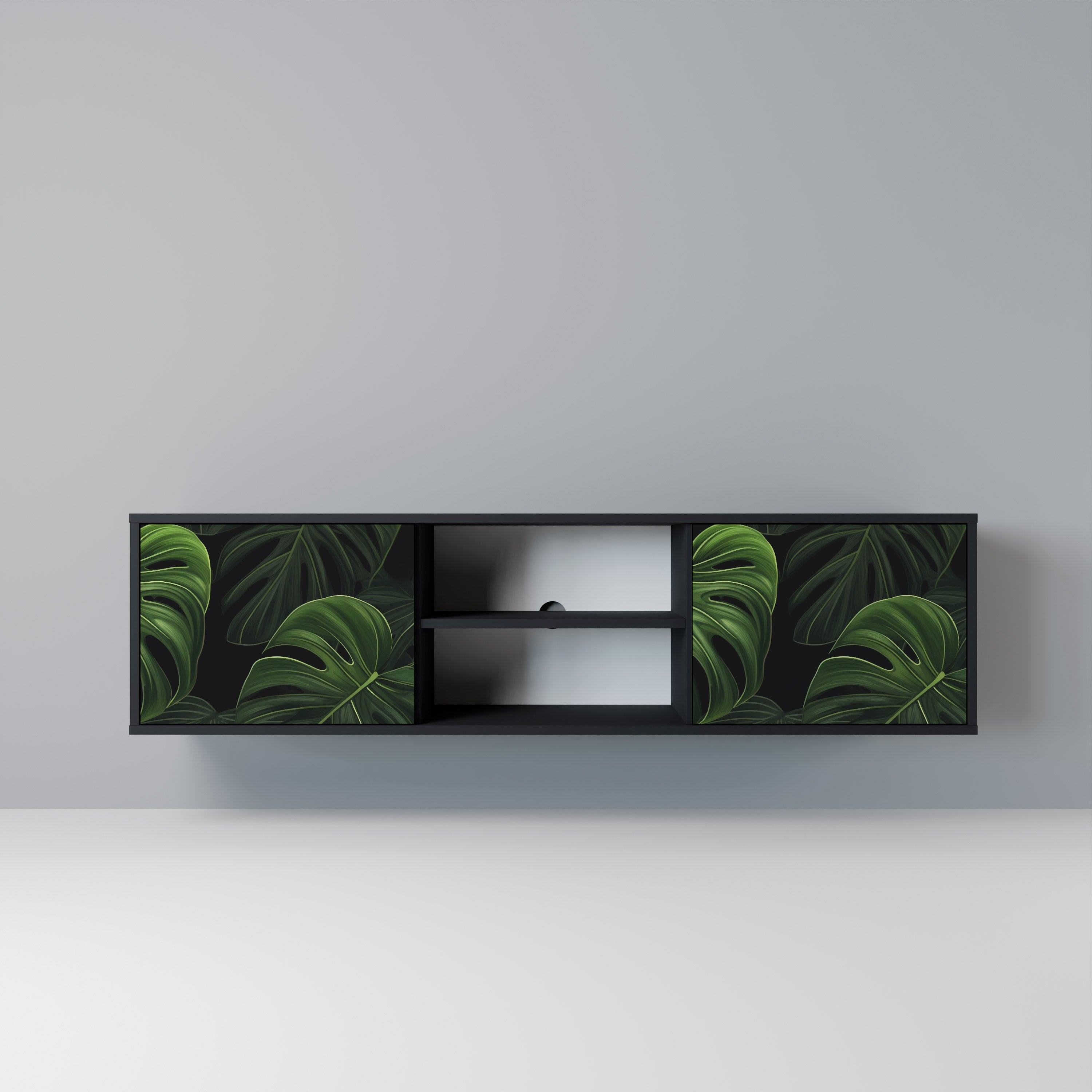 Mueble de TV INFINITE MONSTERA de 2 puertas con acabado negro