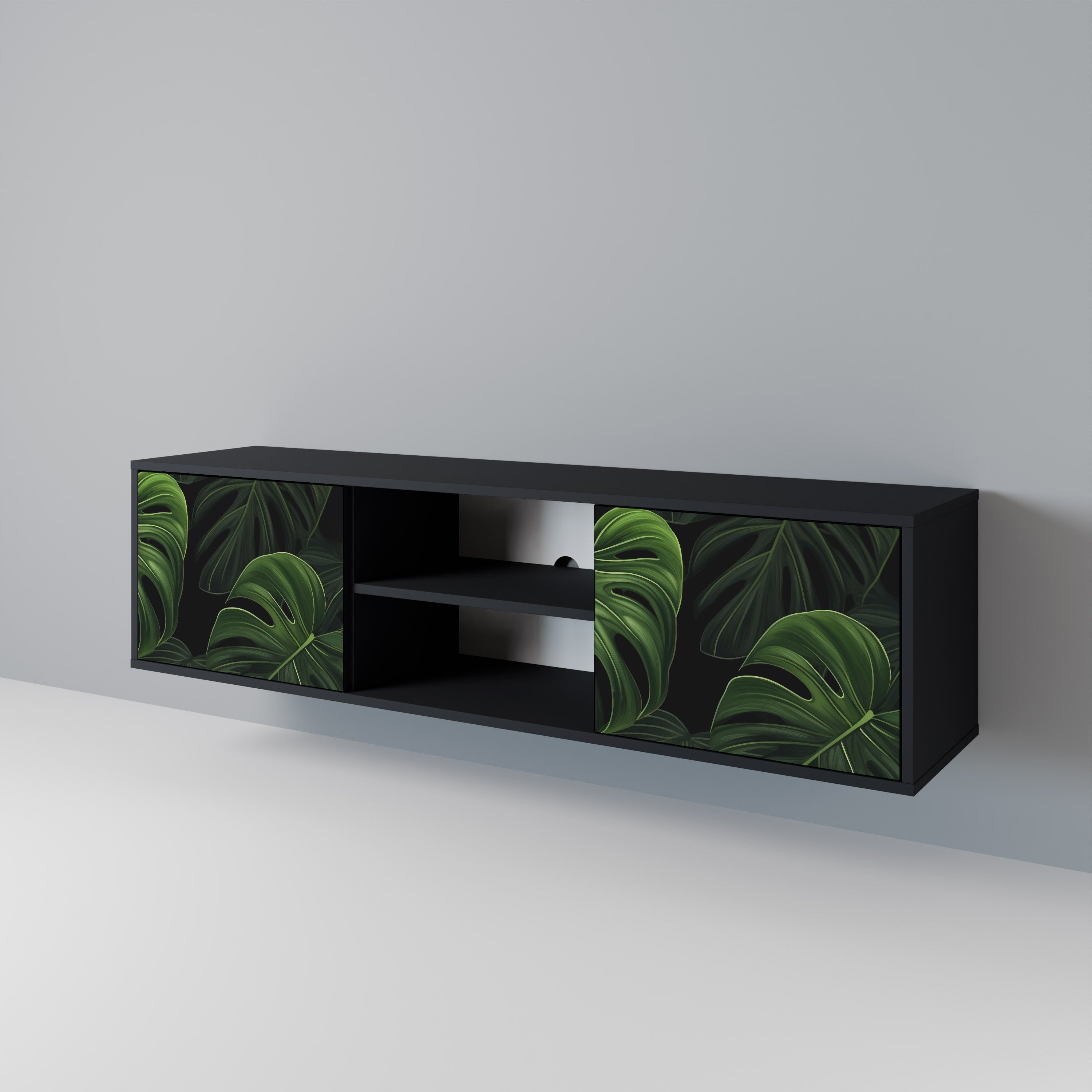 Mueble de TV INFINITE MONSTERA de 2 puertas con acabado negro