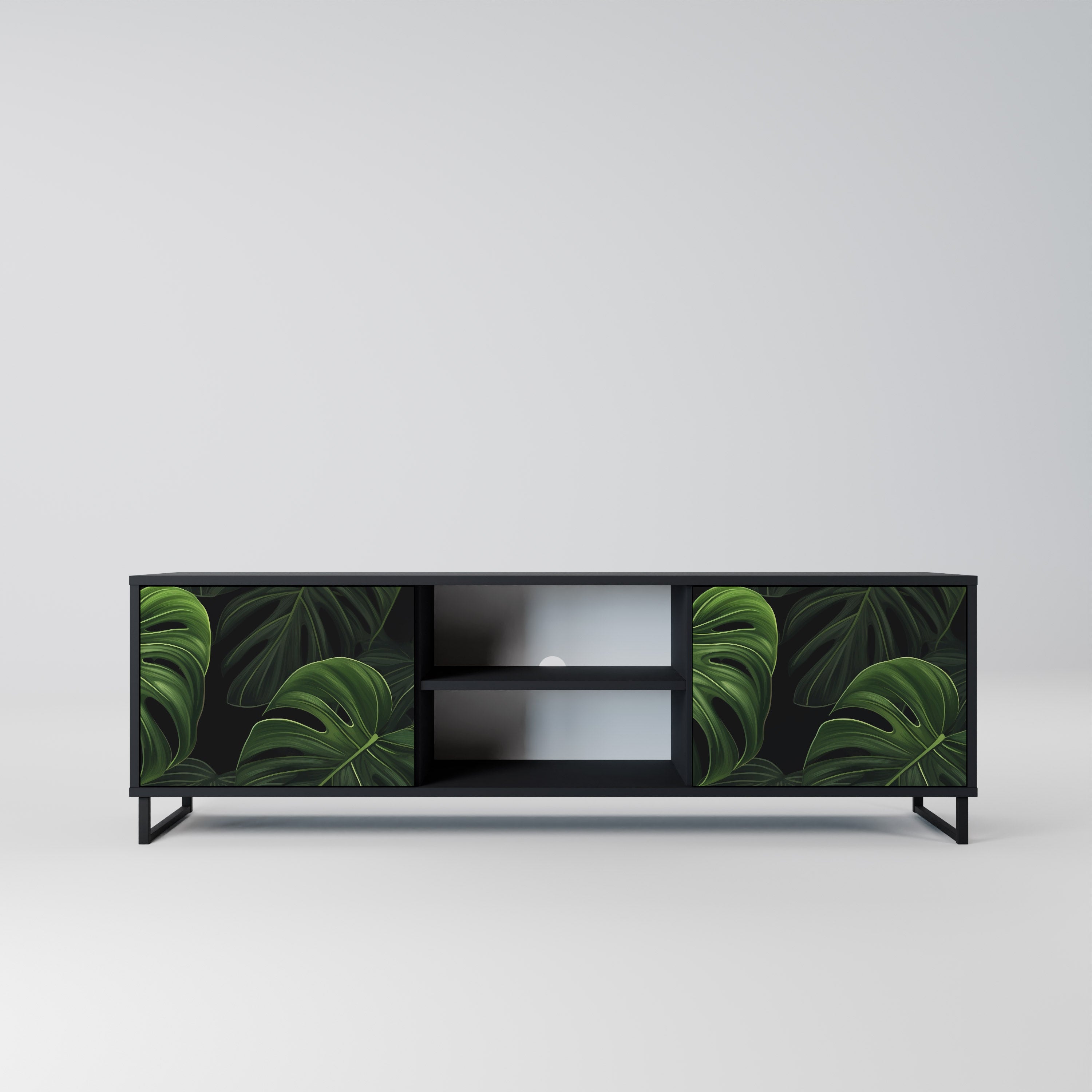 Mueble de TV INFINITE MONSTERA de 2 puertas con acabado negro