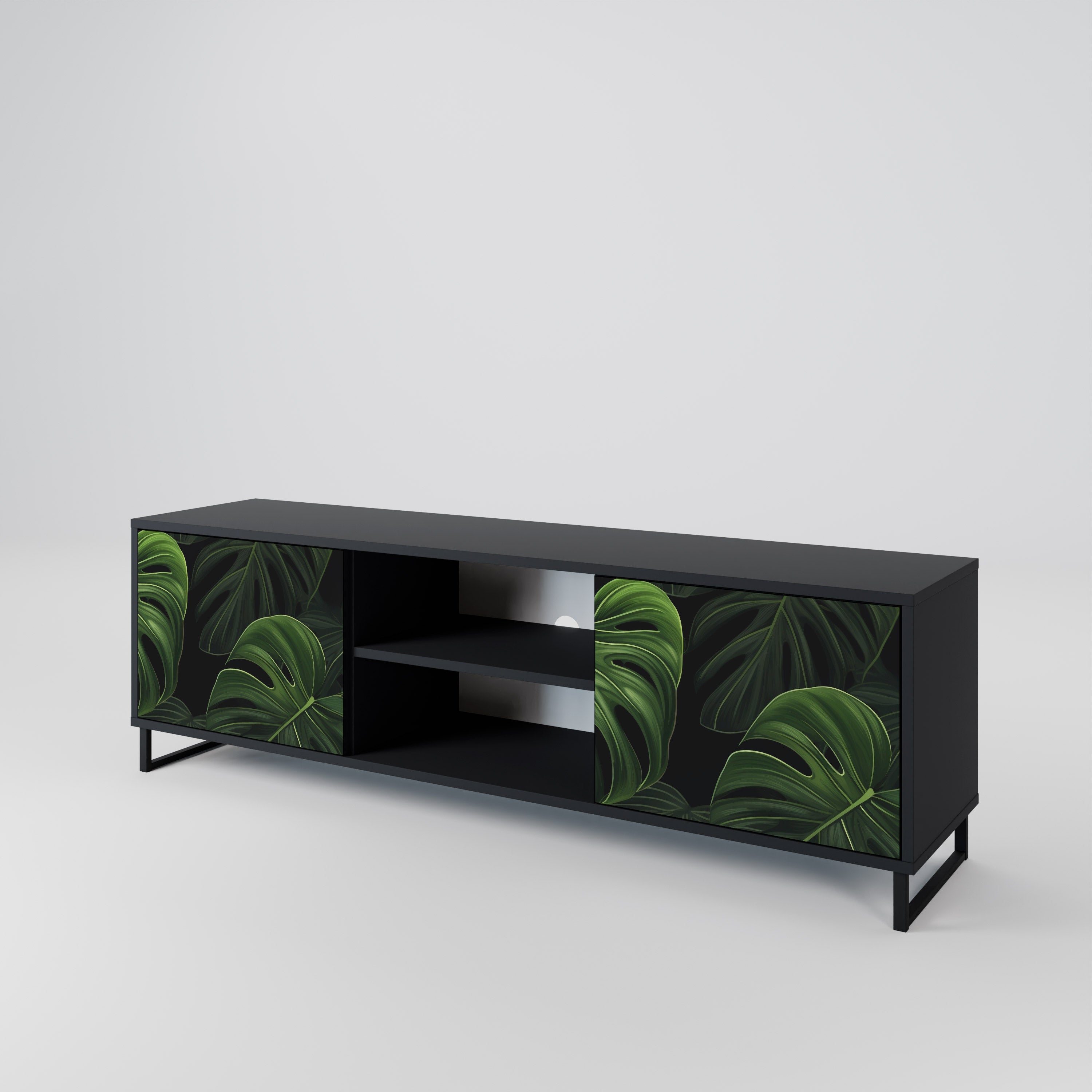 Mueble de TV INFINITE MONSTERA de 2 puertas con acabado negro