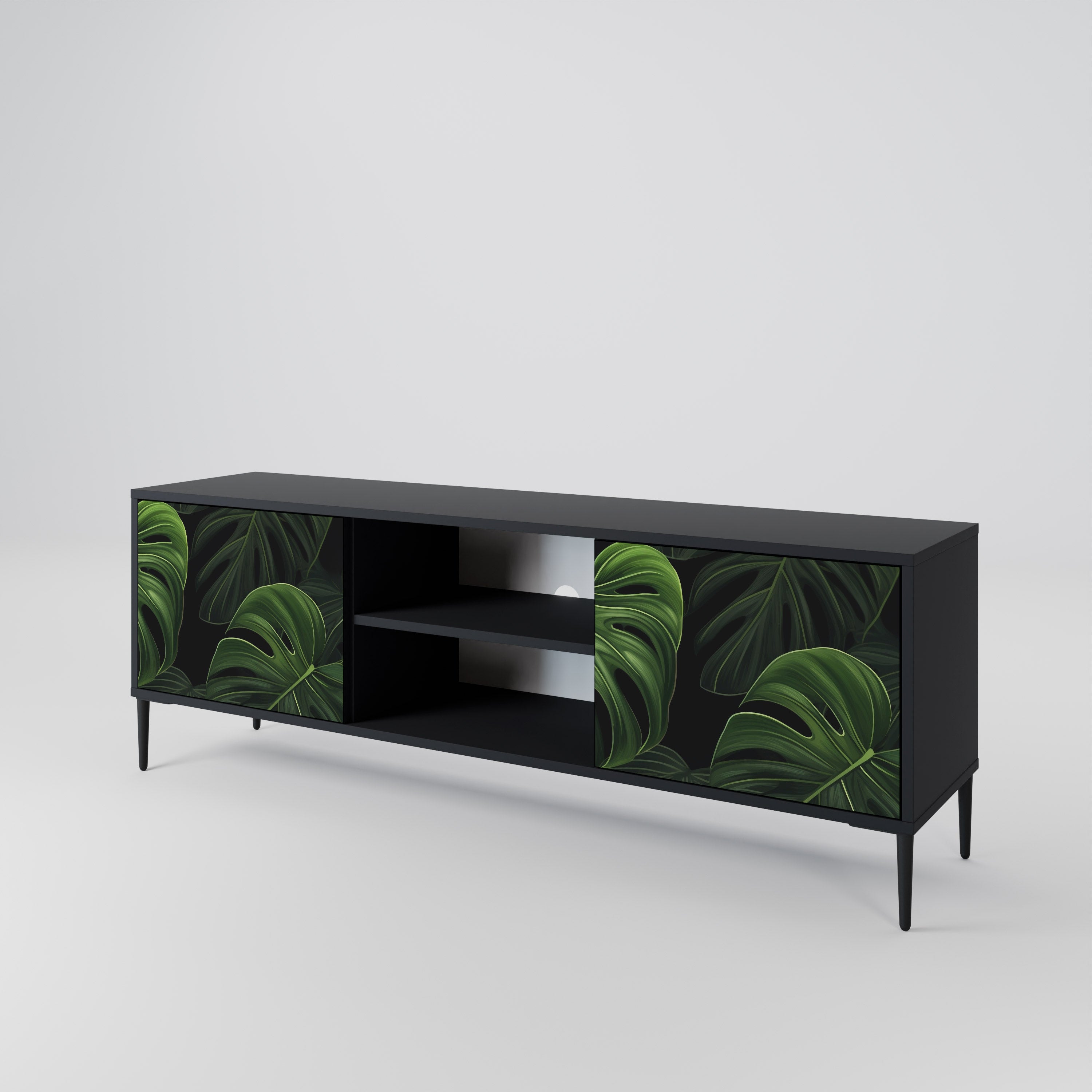 Mueble de TV INFINITE MONSTERA de 2 puertas con acabado negro