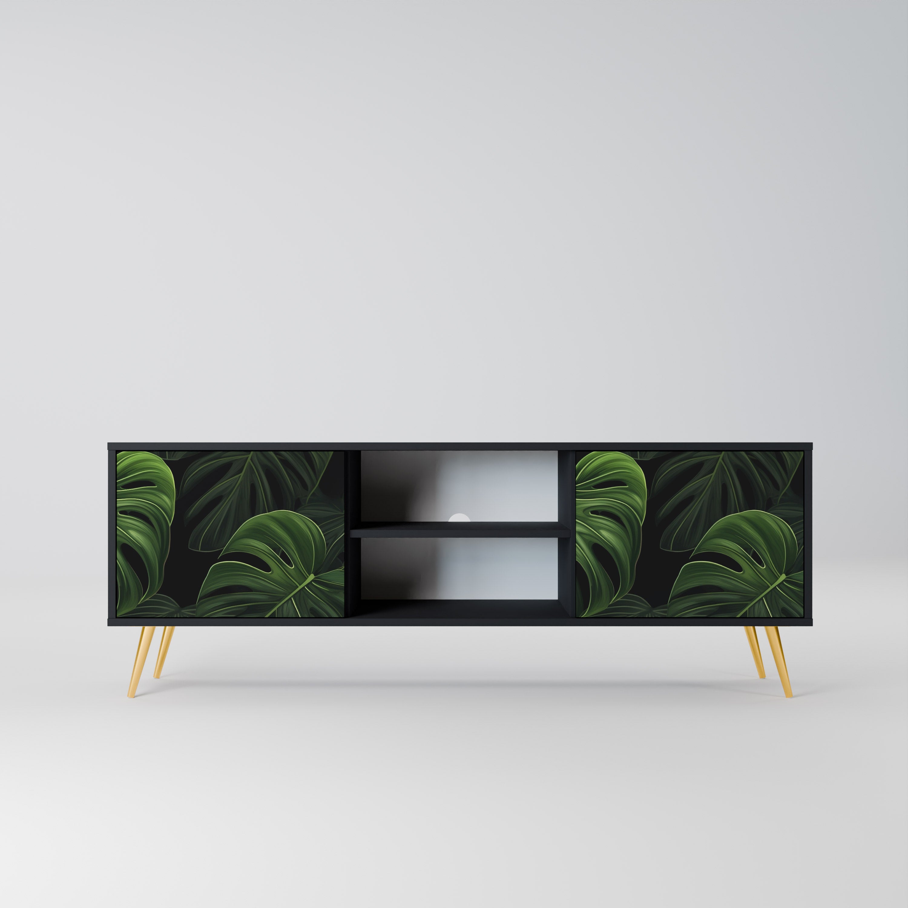Mueble de TV INFINITE MONSTERA de 2 puertas con acabado negro