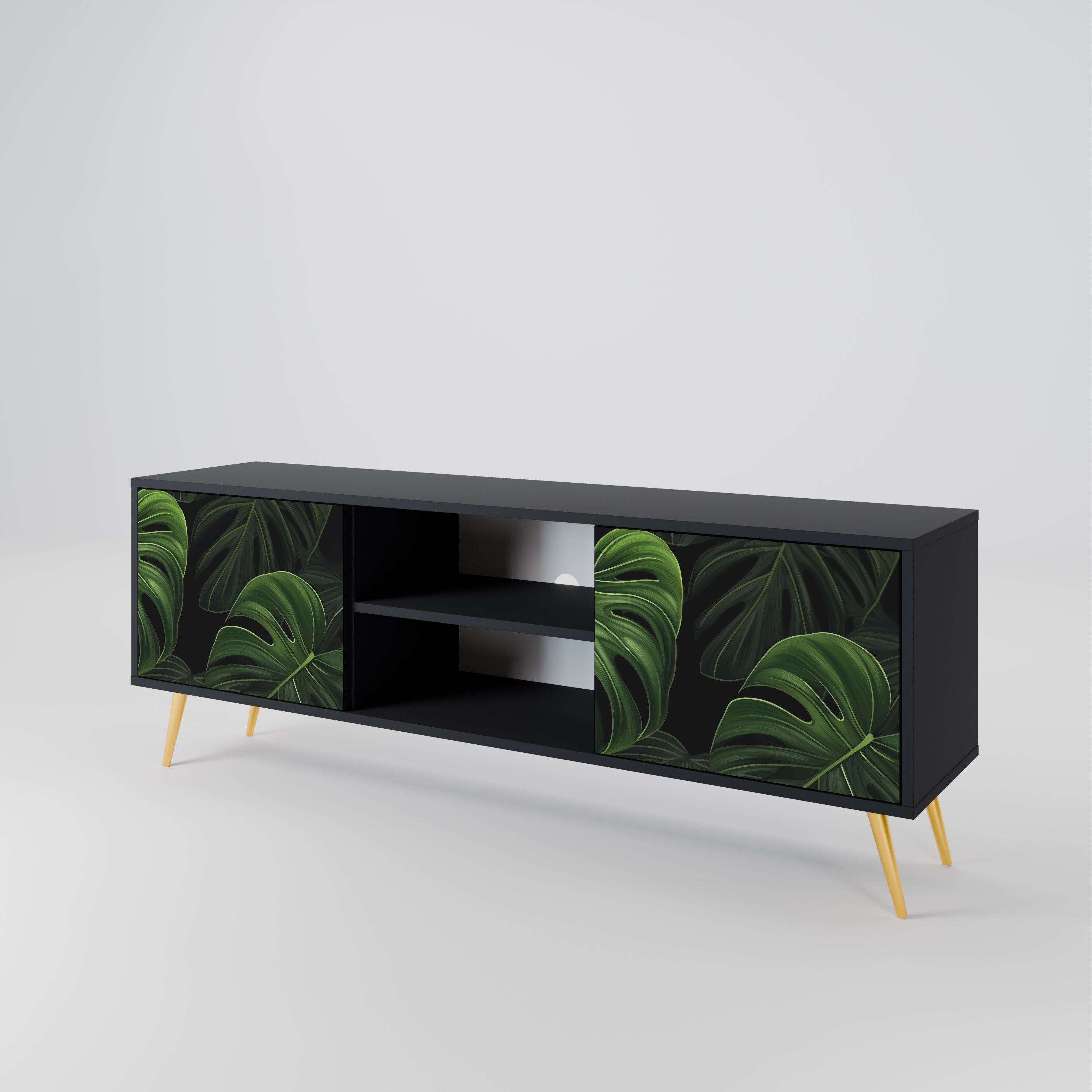 Mueble de TV INFINITE MONSTERA de 2 puertas con acabado negro