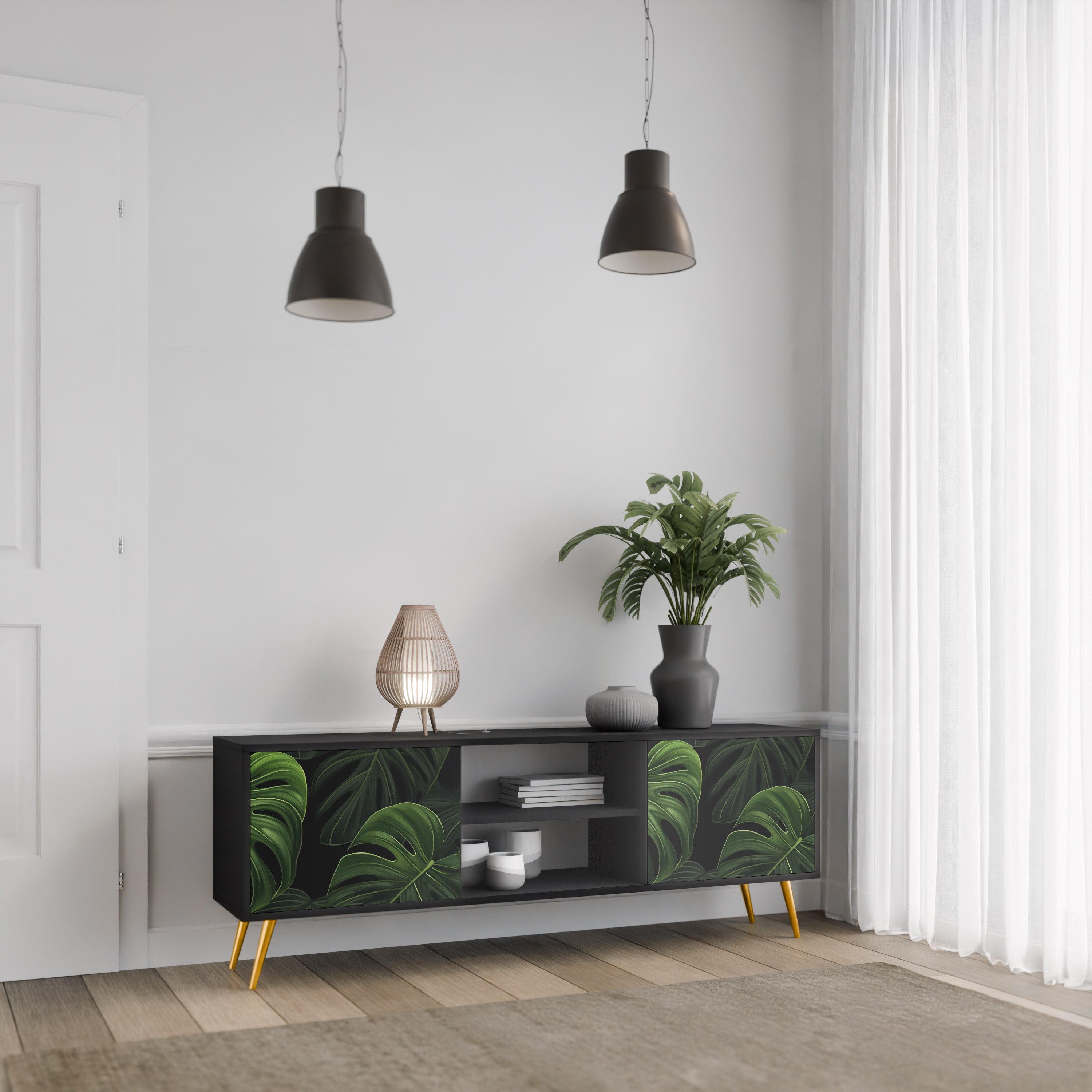Mueble de TV INFINITE MONSTERA de 2 puertas con acabado negro