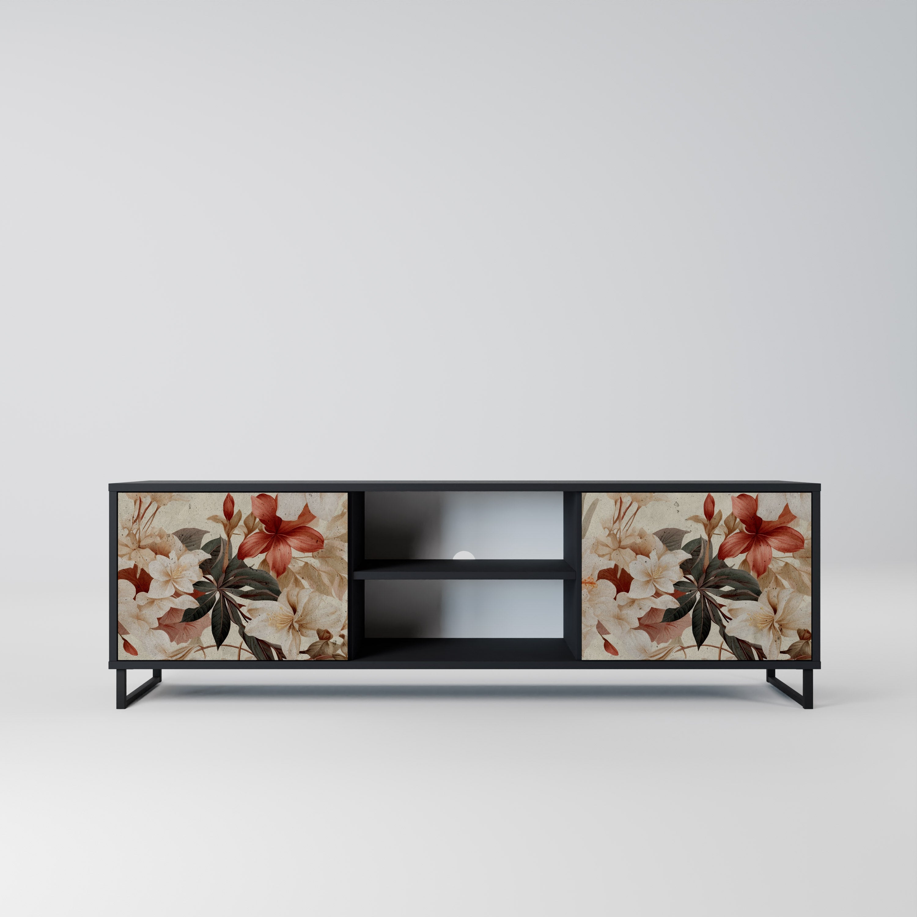 Mueble de TV de 2 puertas PETAL HARMONY en acabado negro