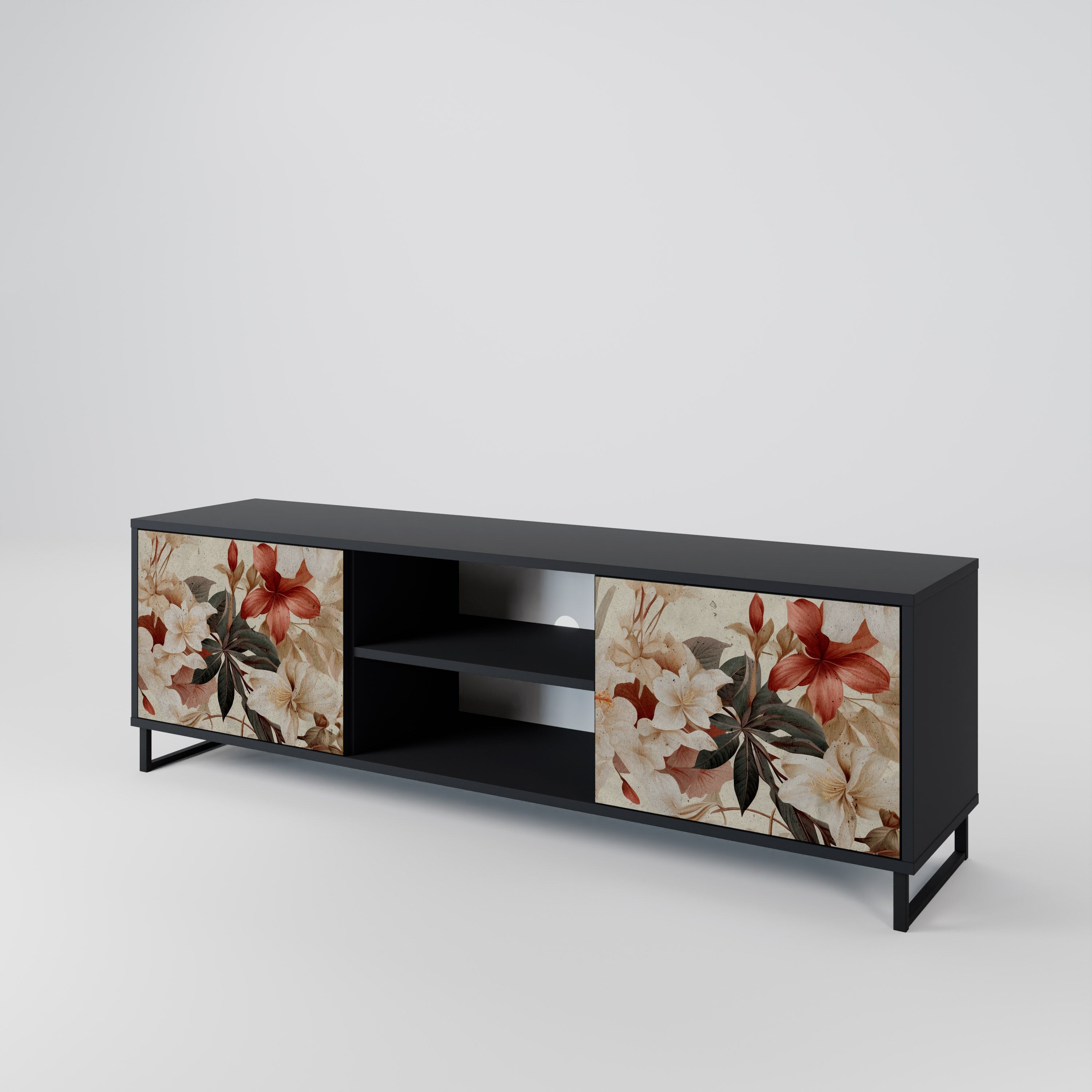 Mueble de TV de 2 puertas PETAL HARMONY en acabado negro