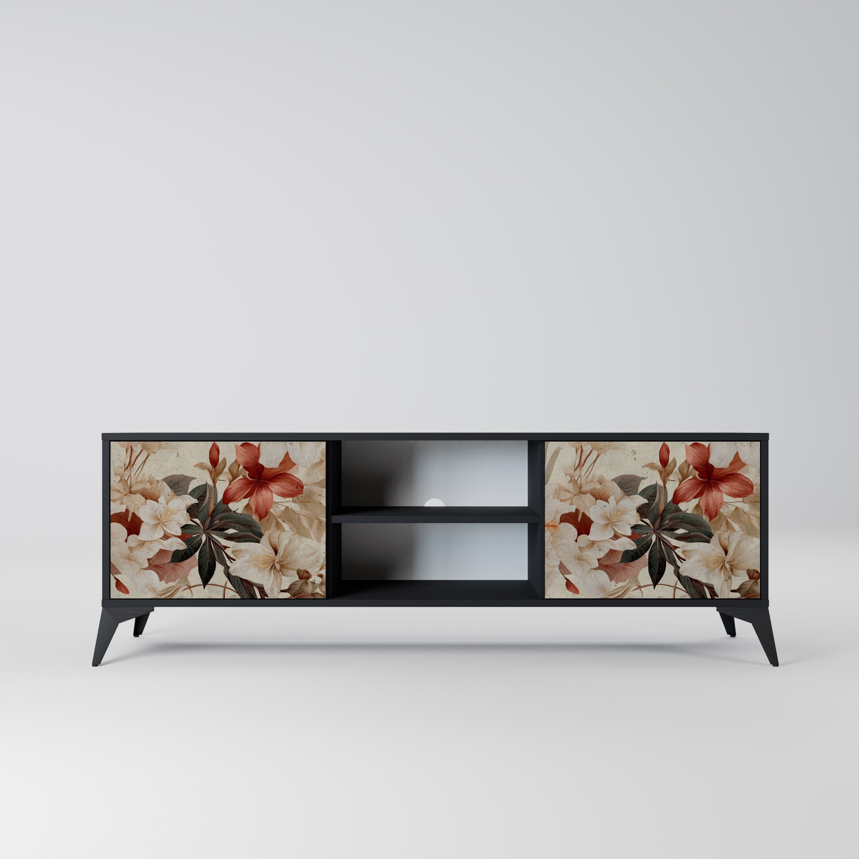 Mueble de TV de 2 puertas PETAL HARMONY en acabado negro