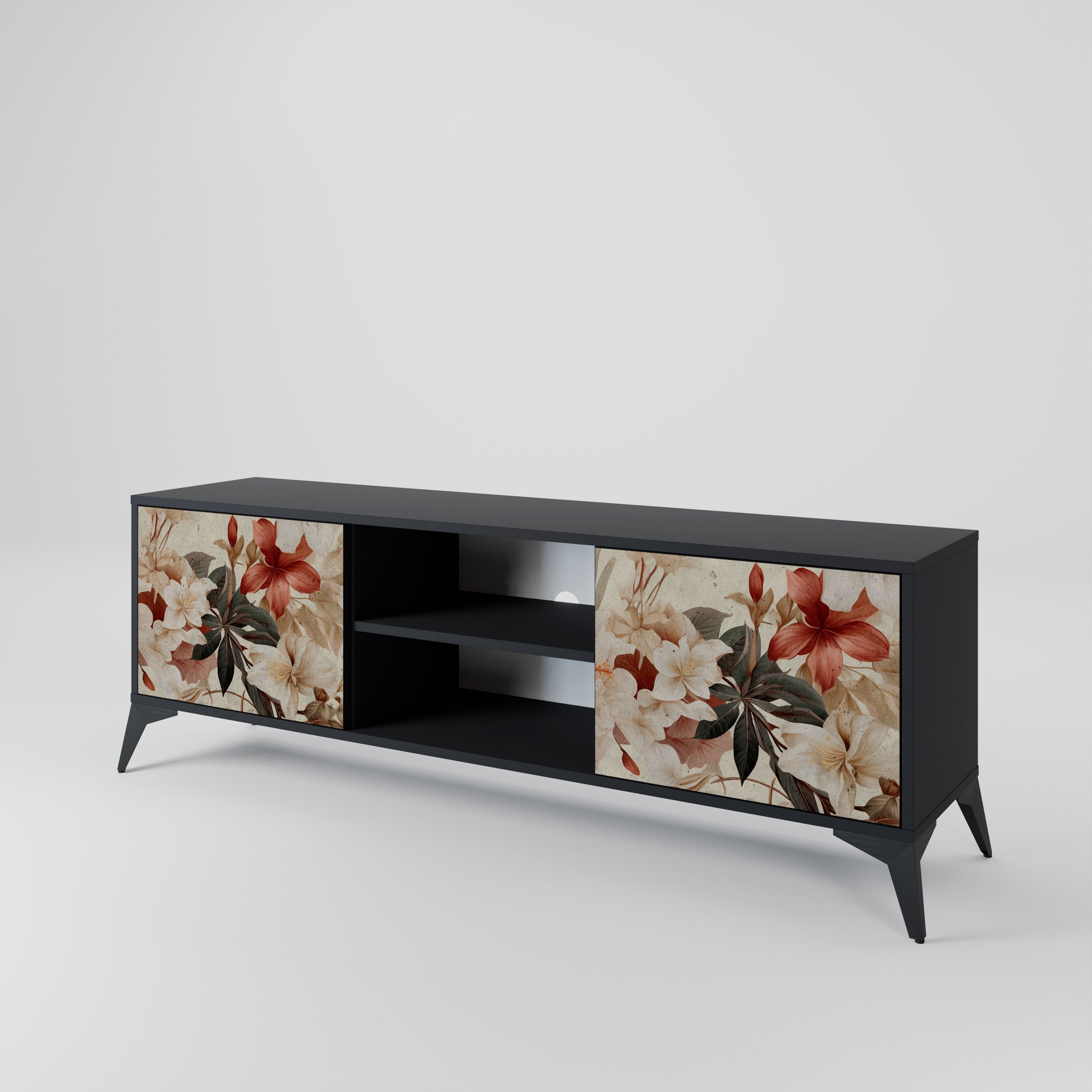 Mueble de TV de 2 puertas PETAL HARMONY en acabado negro