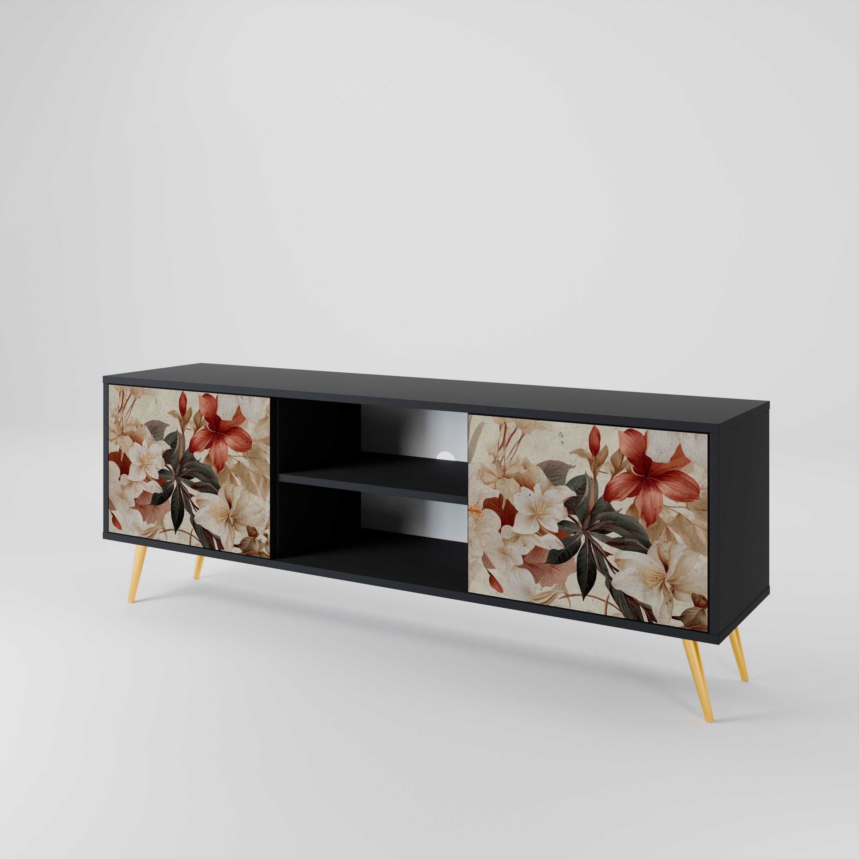 Mueble de TV de 2 puertas PETAL HARMONY en acabado negro
