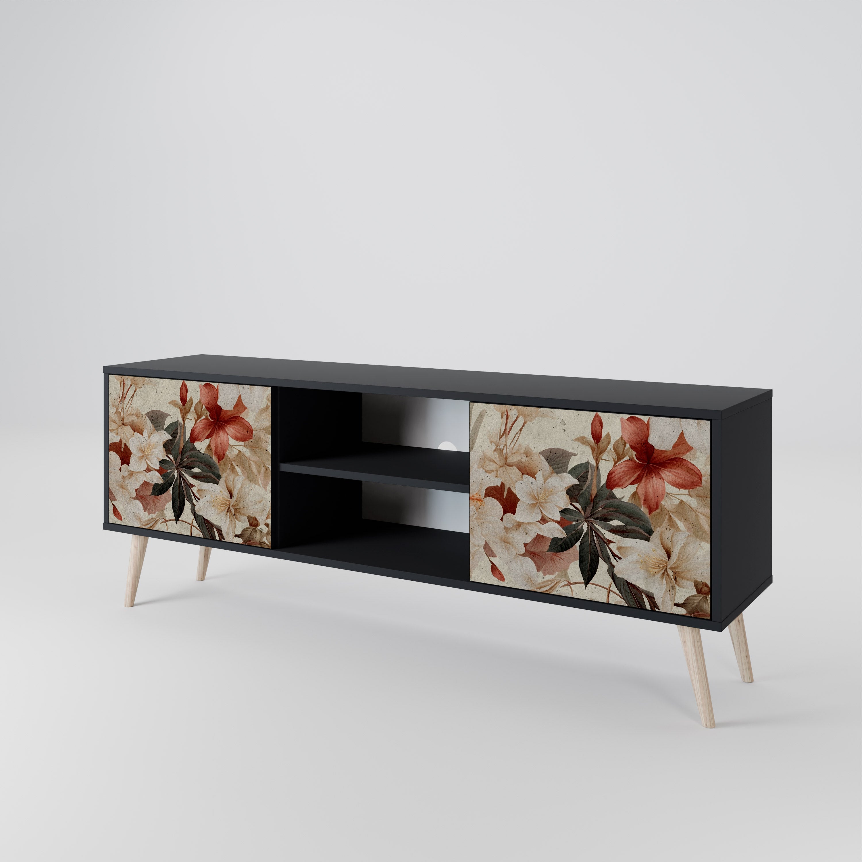 Mueble de TV de 2 puertas PETAL HARMONY en acabado negro
