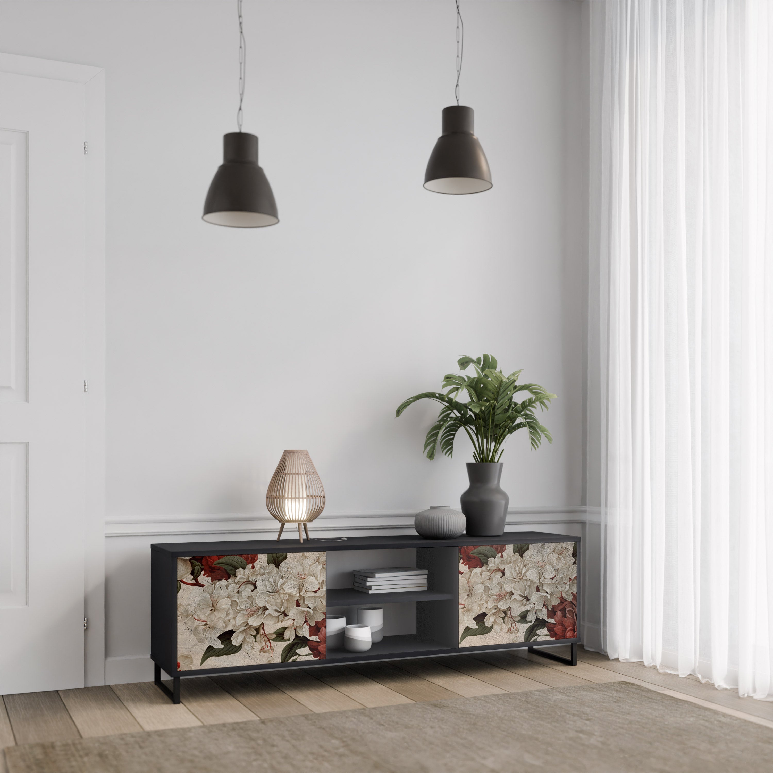 Mueble de TV de 2 puertas EPHEMERAL DAYS en acabado negro