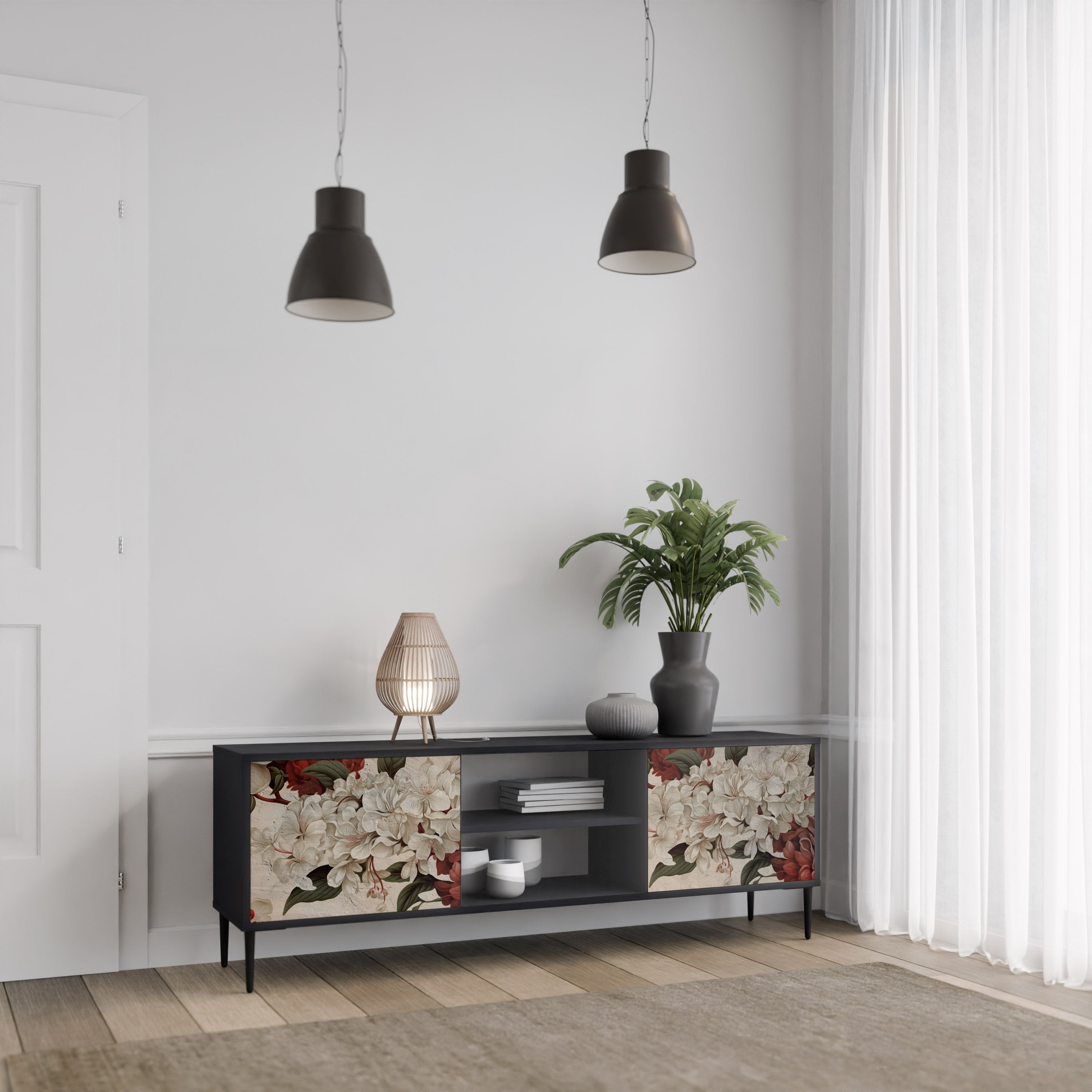 Mueble de TV de 2 puertas EPHEMERAL DAYS en acabado negro