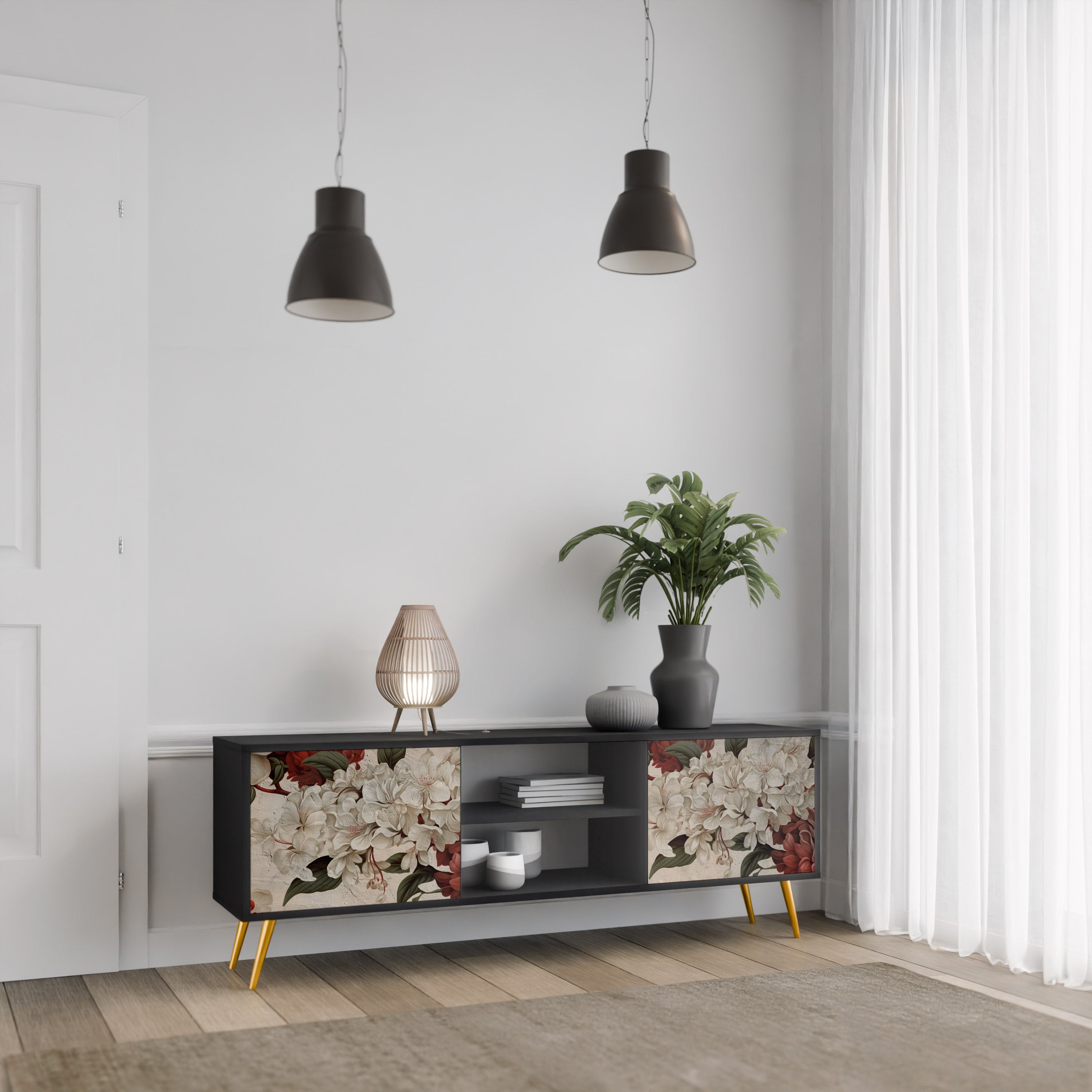 Mueble de TV de 2 puertas EPHEMERAL DAYS en acabado negro