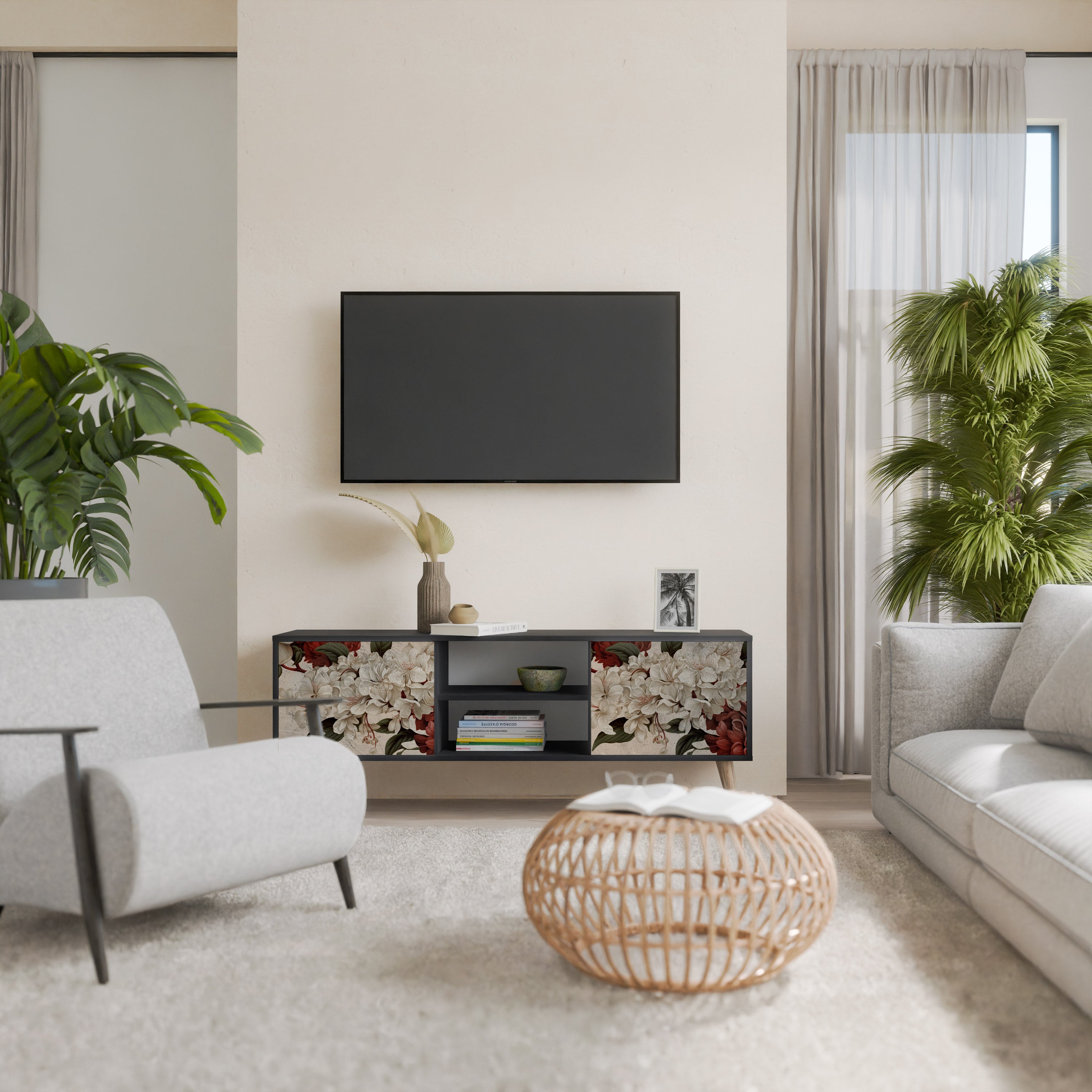 Mueble de TV de 2 puertas EPHEMERAL DAYS en acabado negro