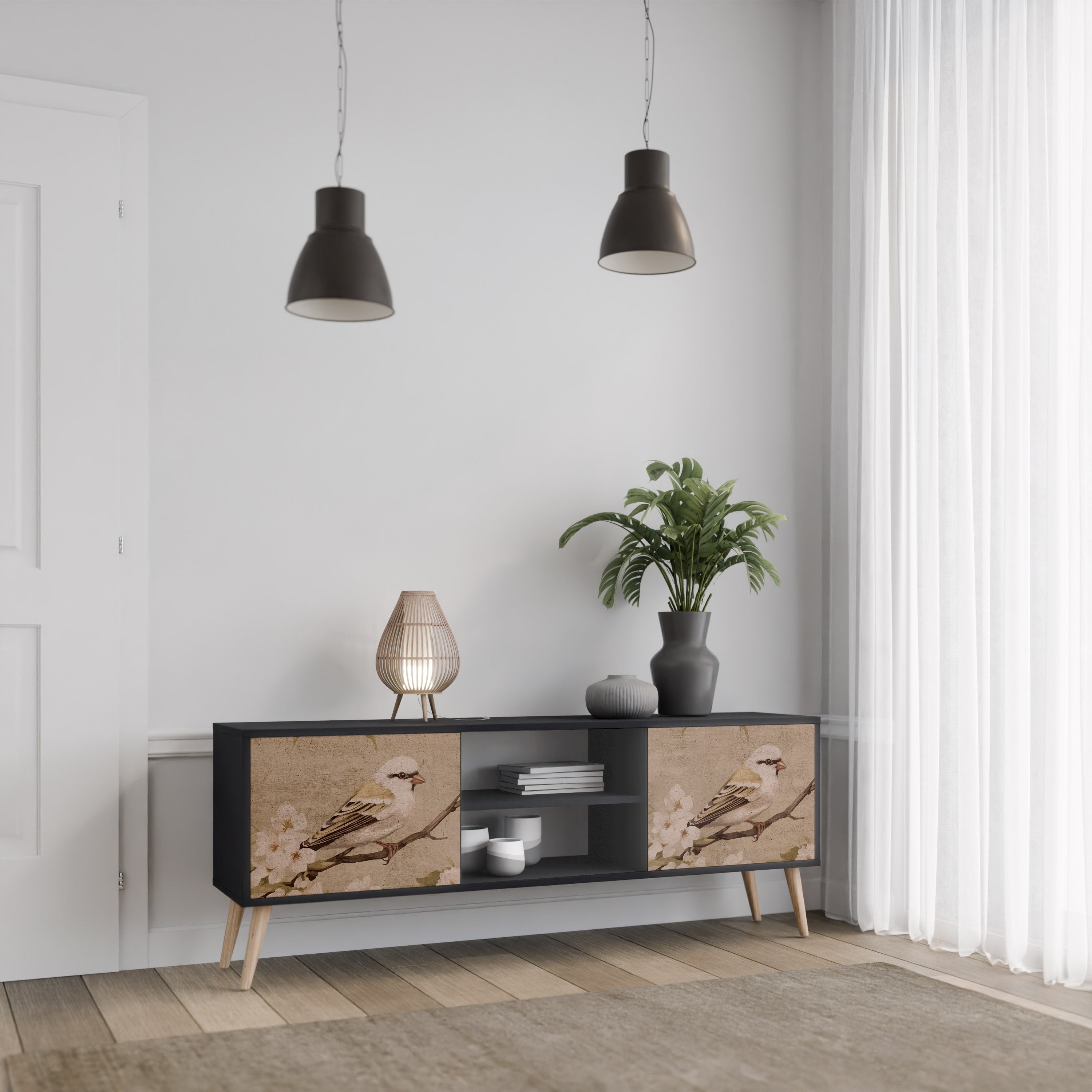 Mueble de TV de 2 puertas PETAL DISTINGUISH en acabado negro
