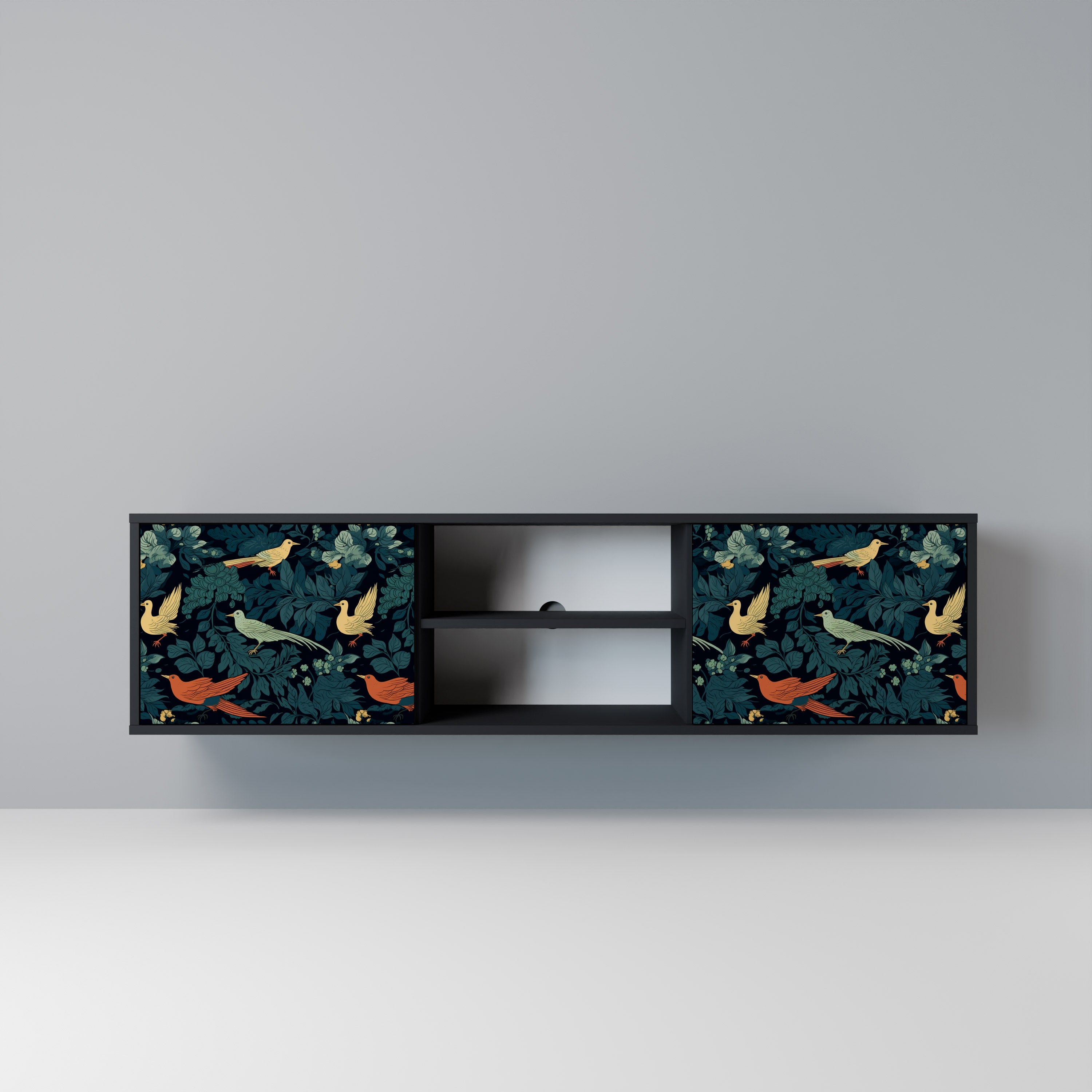 Mueble de TV de 2 puertas FOWL ORNAMENT con acabado negro
