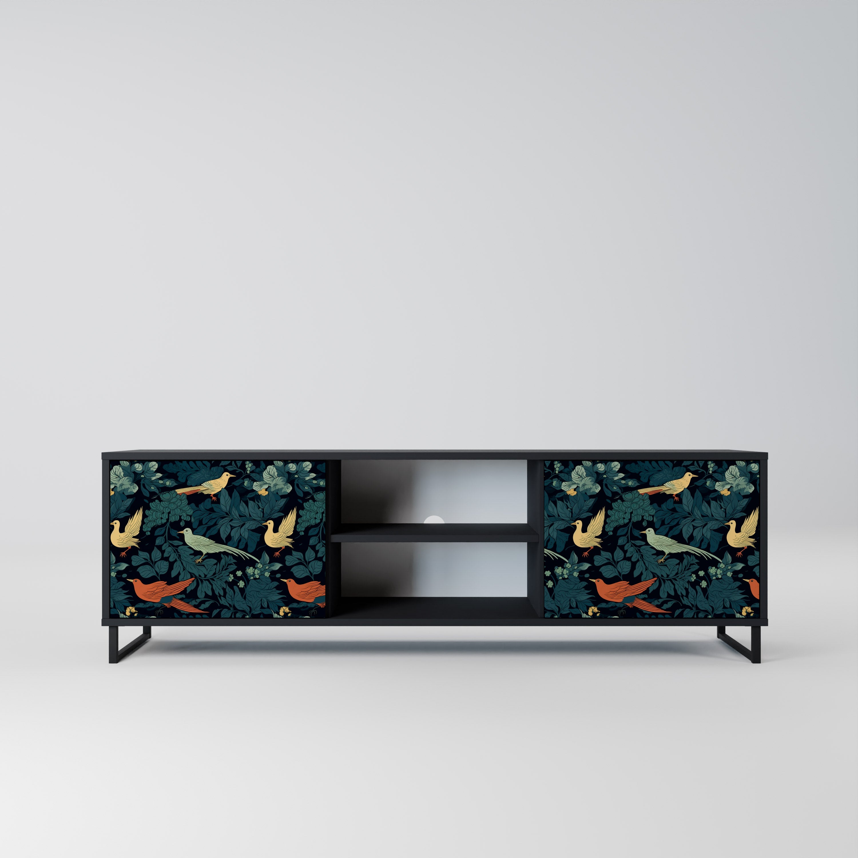 Mueble de TV de 2 puertas FOWL ORNAMENT con acabado negro