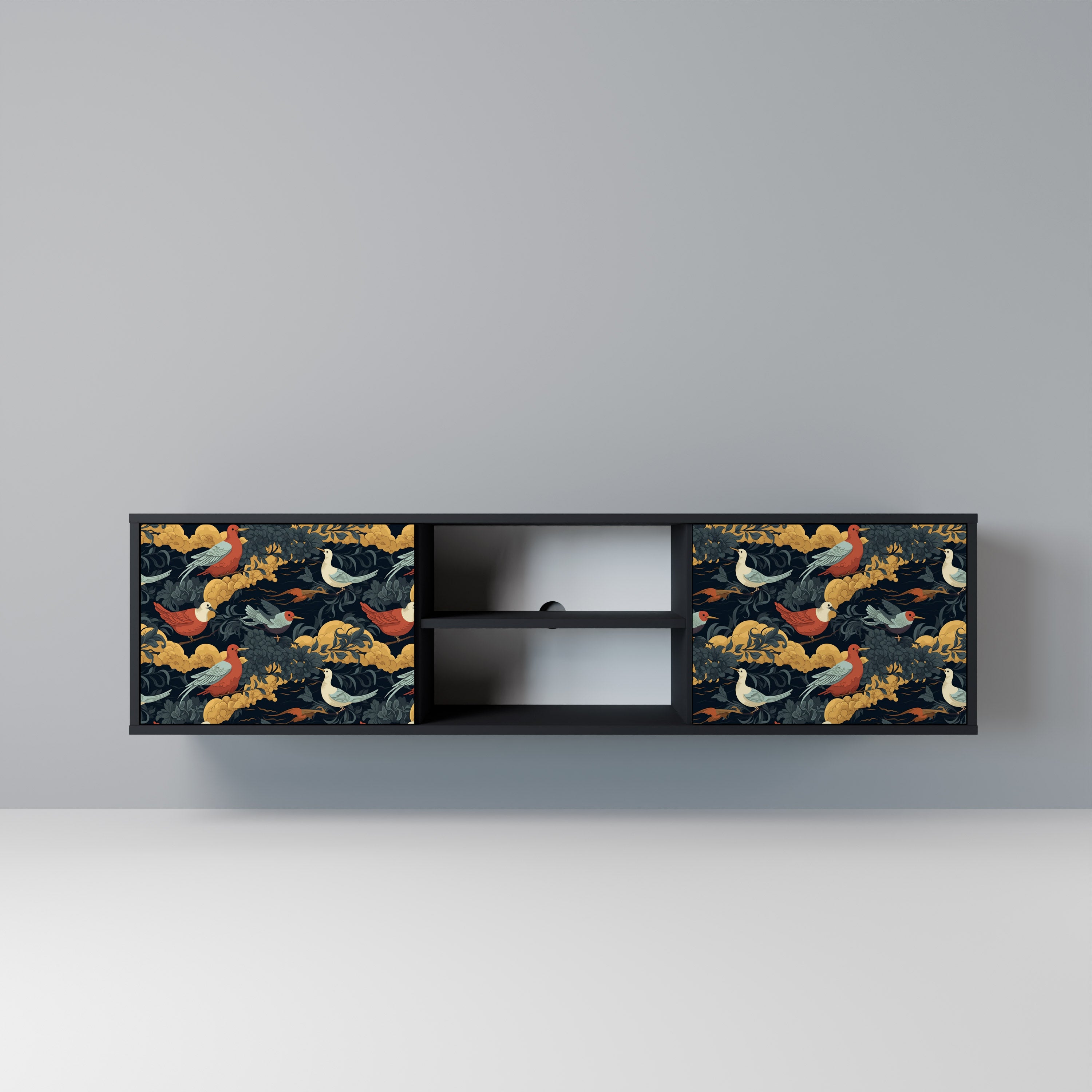 Mueble de TV de 2 puertas FOWLY DAZE con acabado negro
