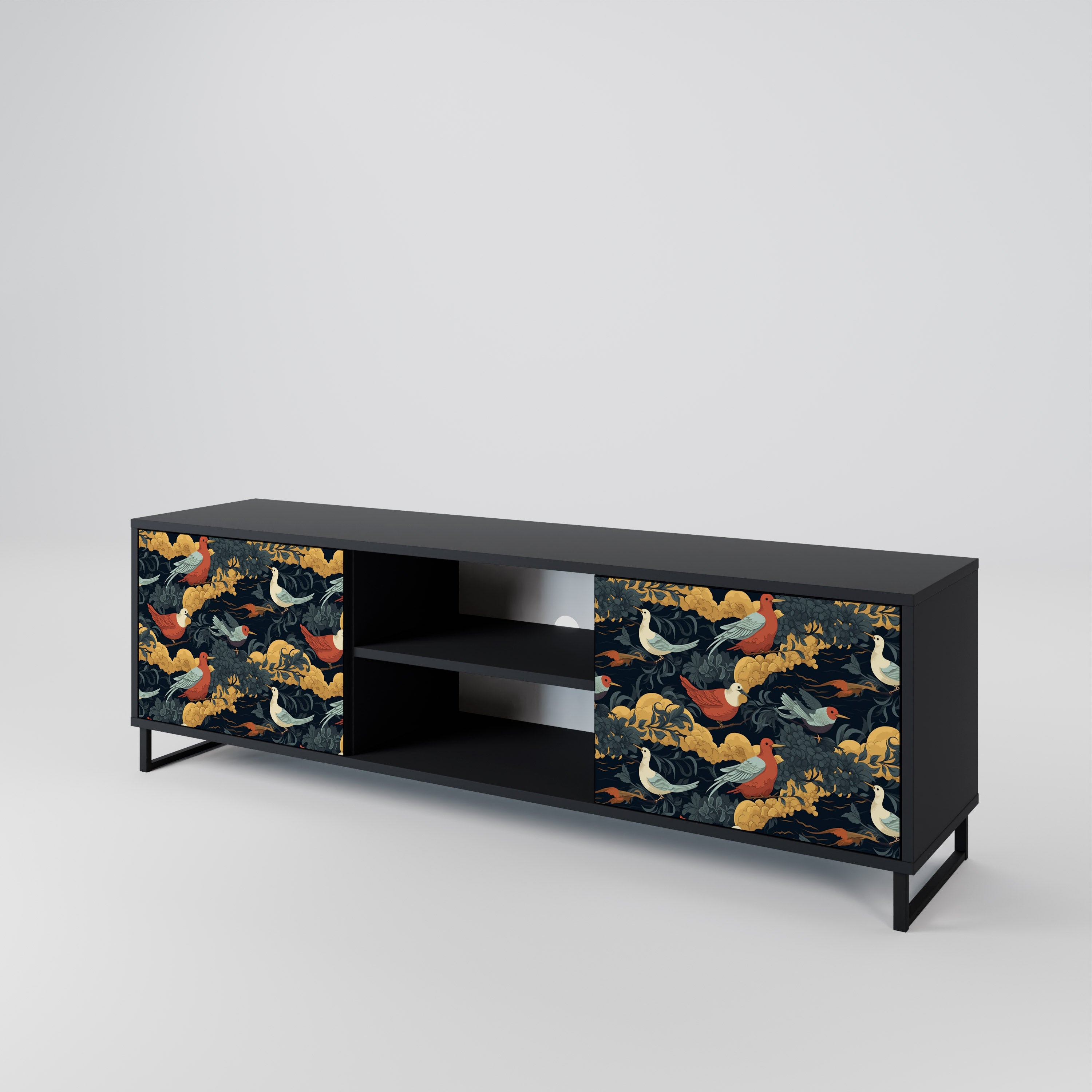 Mueble de TV de 2 puertas FOWLY DAZE con acabado negro