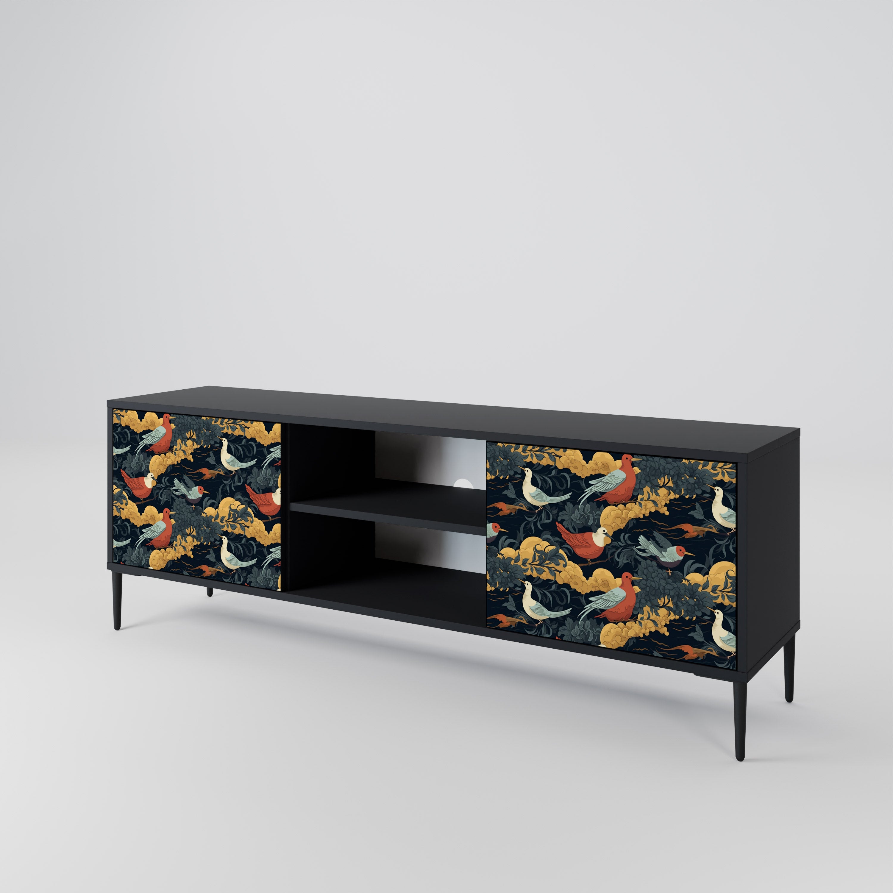 Mueble de TV de 2 puertas FOWLY DAZE con acabado negro