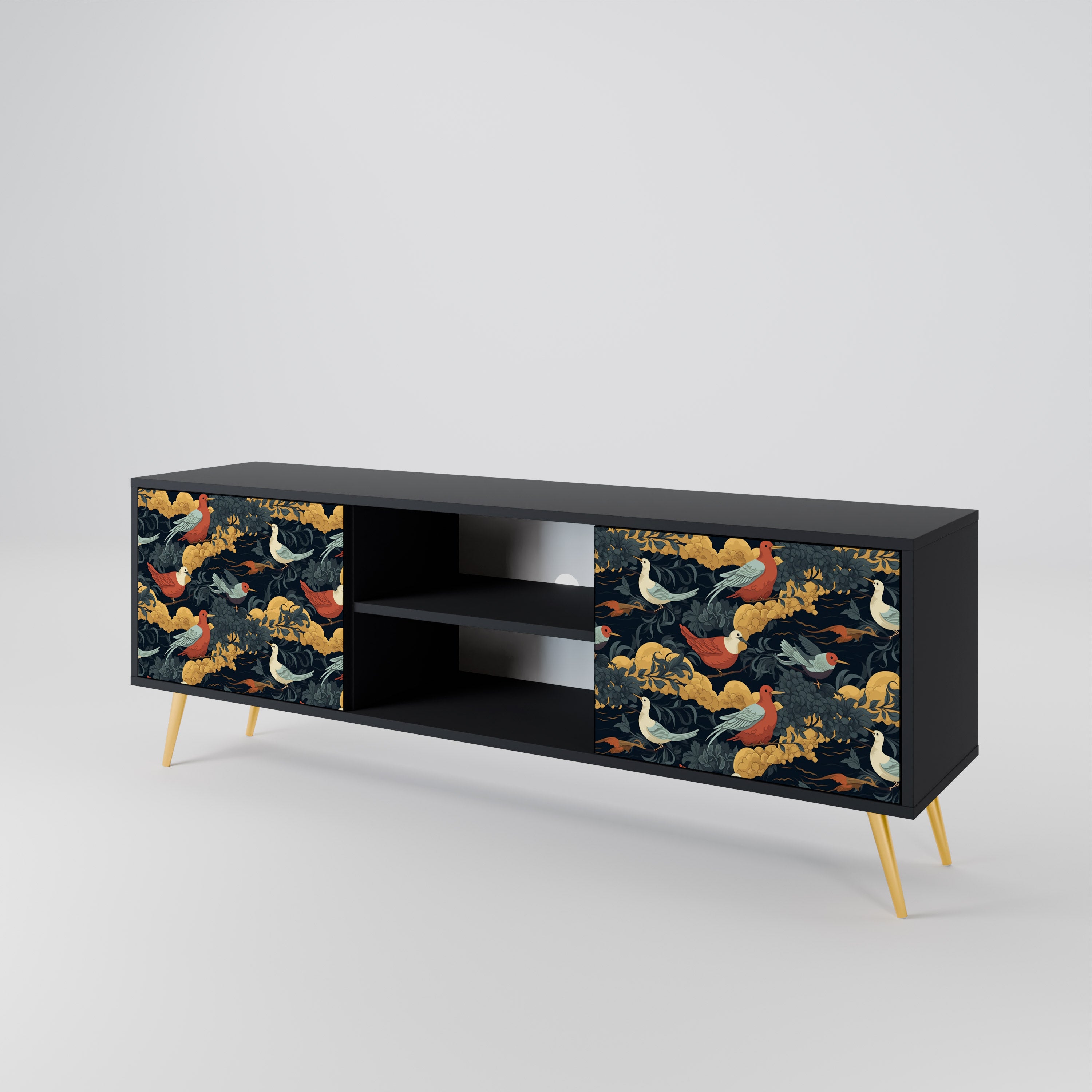Mueble de TV de 2 puertas FOWLY DAZE con acabado negro
