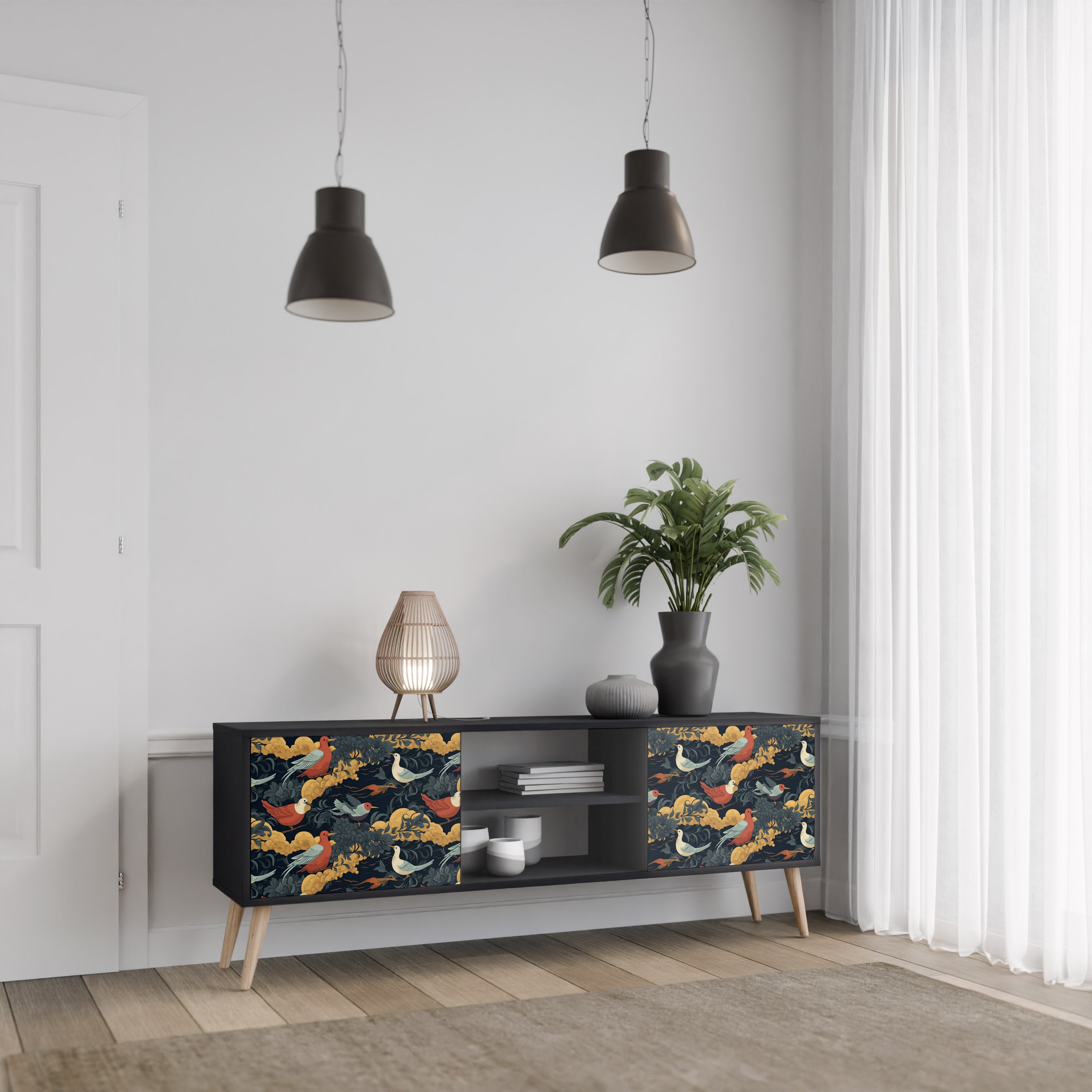 Mueble de TV de 2 puertas FOWLY DAZE con acabado negro