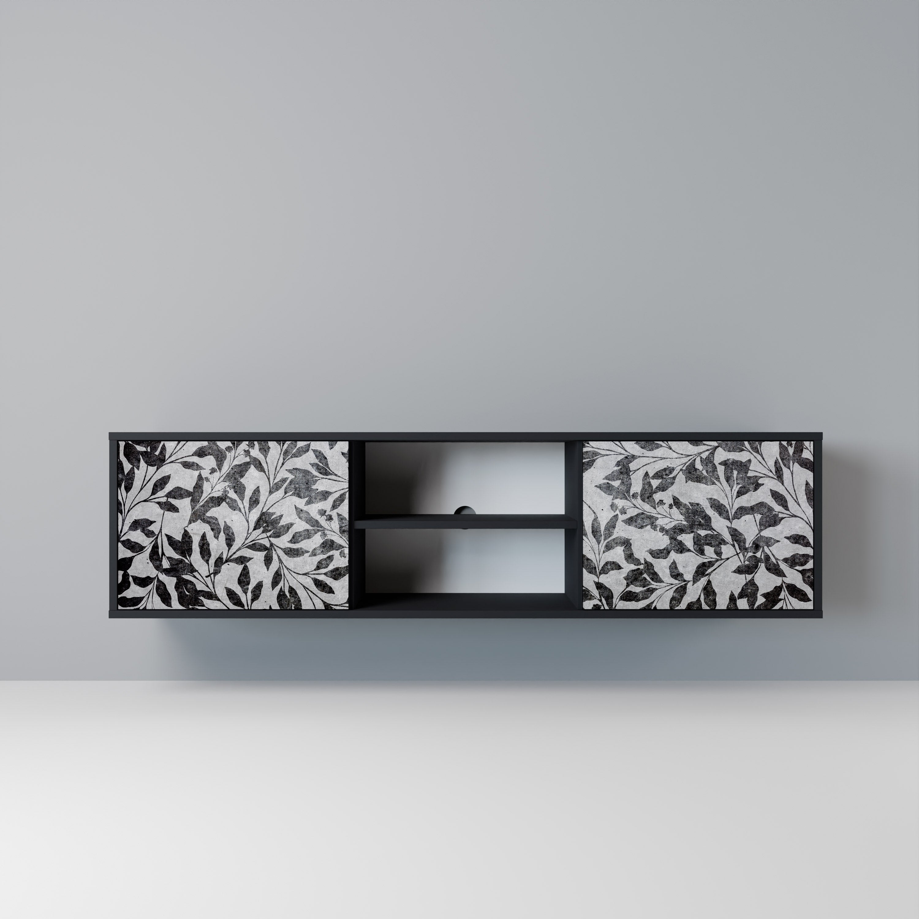 Mueble de TV de 2 puertas CHARCOAL SPROUT con acabado negro