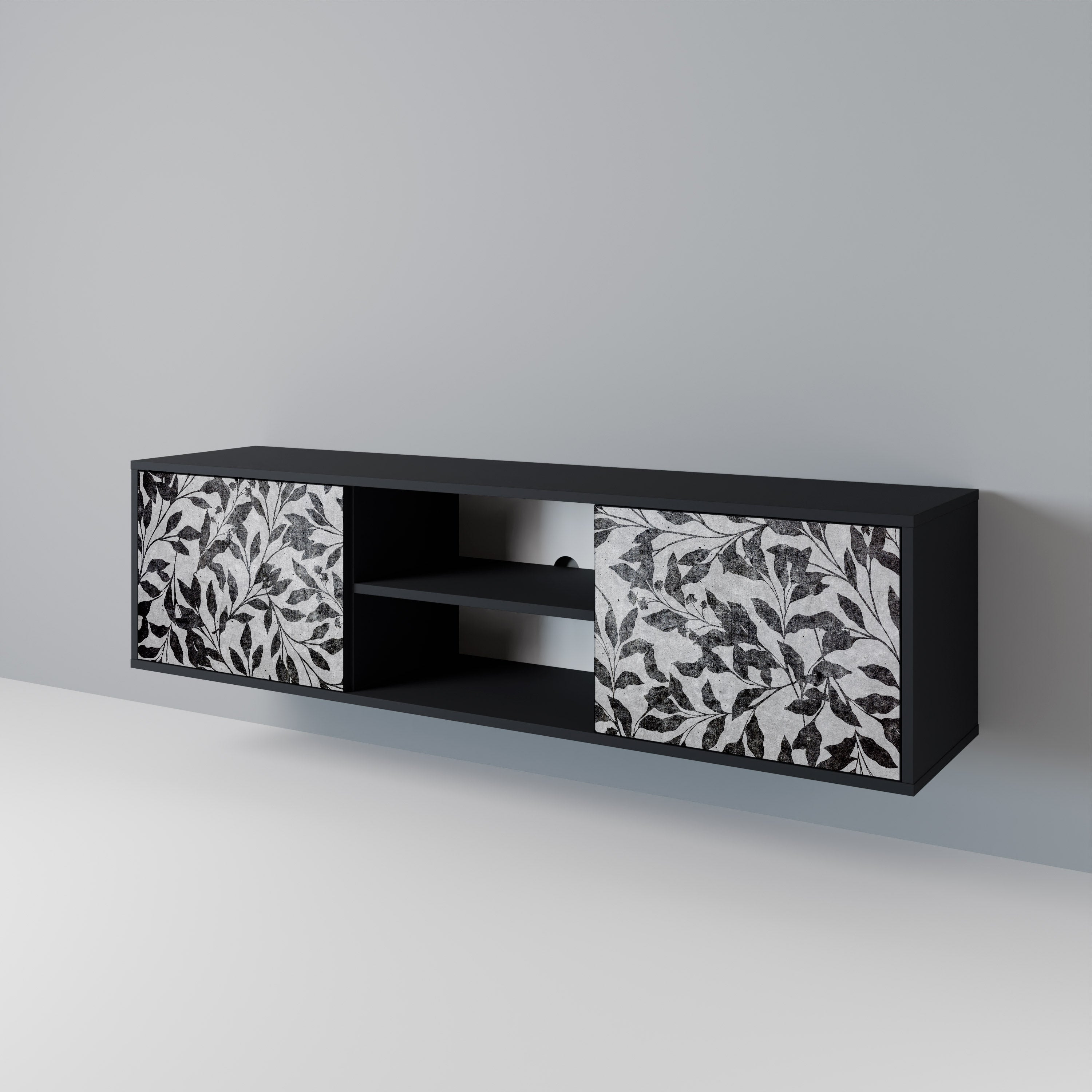 Mueble de TV de 2 puertas CHARCOAL SPROUT con acabado negro