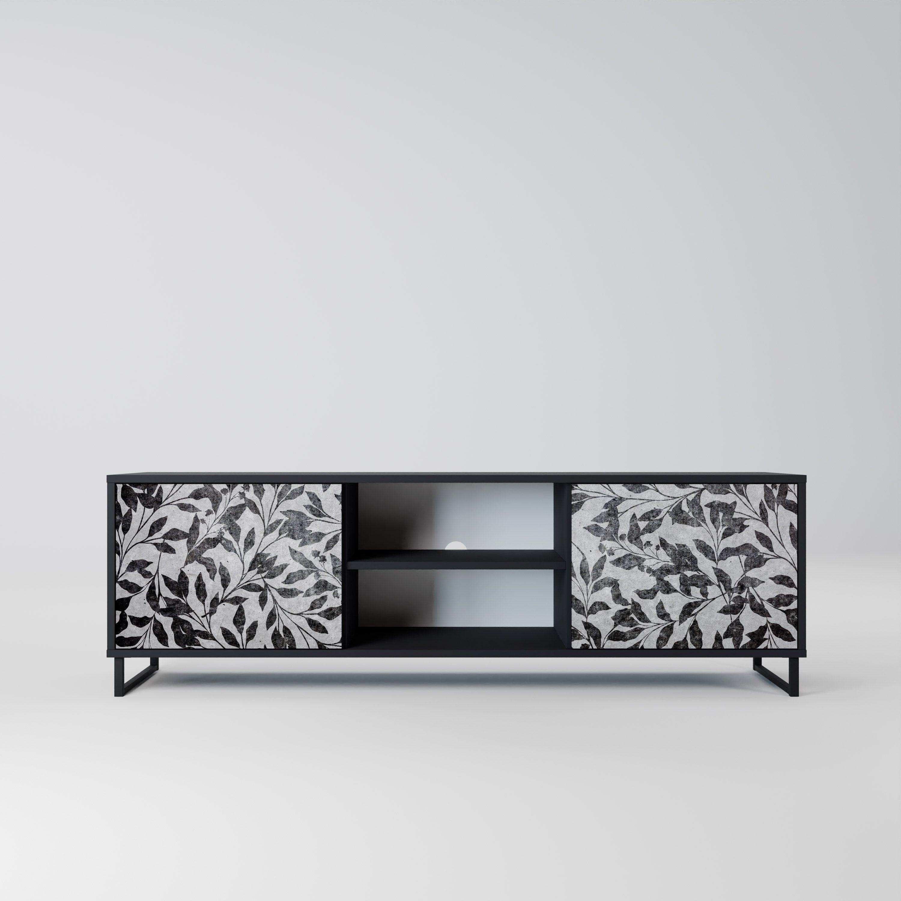 Mueble de TV de 2 puertas CHARCOAL SPROUT con acabado negro