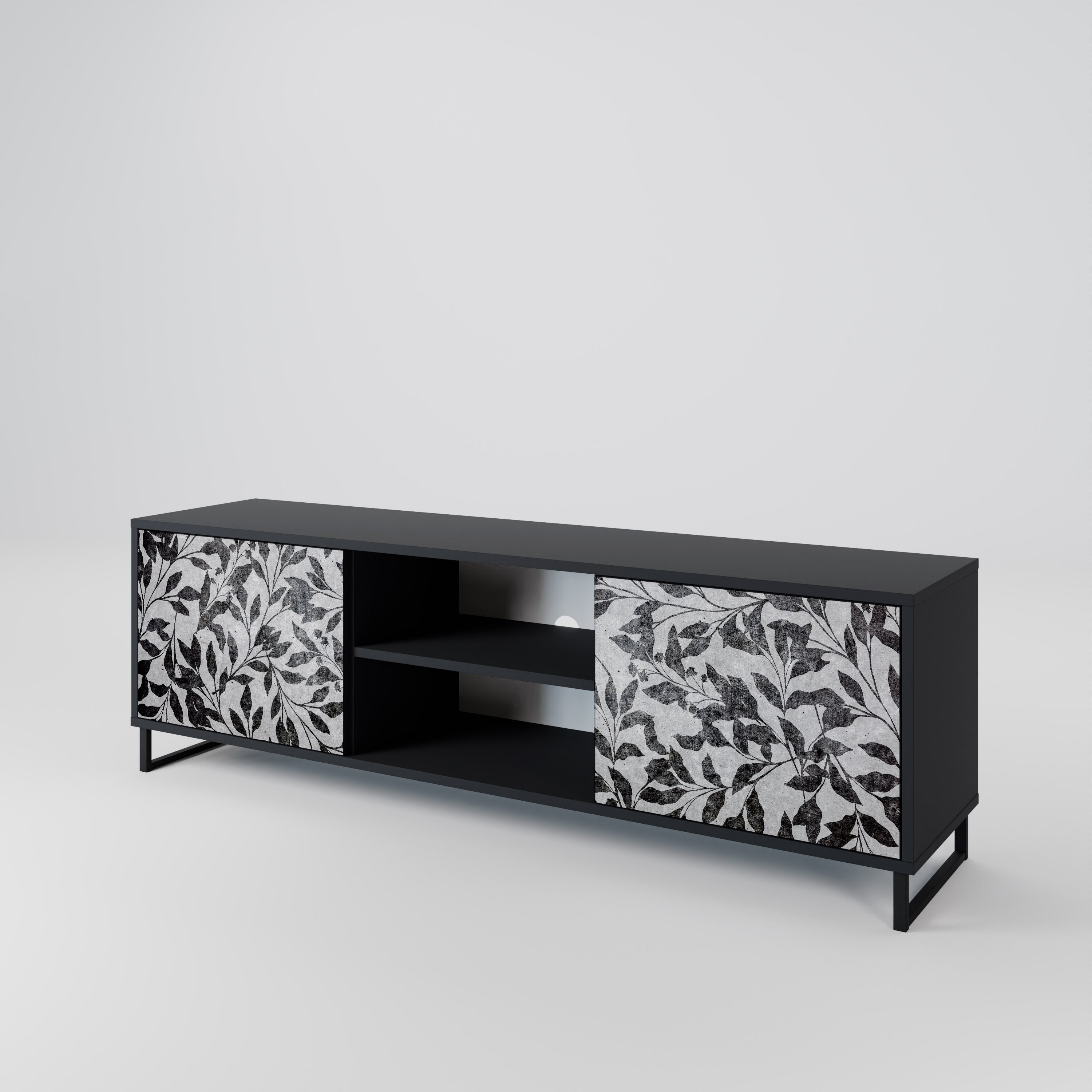 Mueble de TV de 2 puertas CHARCOAL SPROUT con acabado negro
