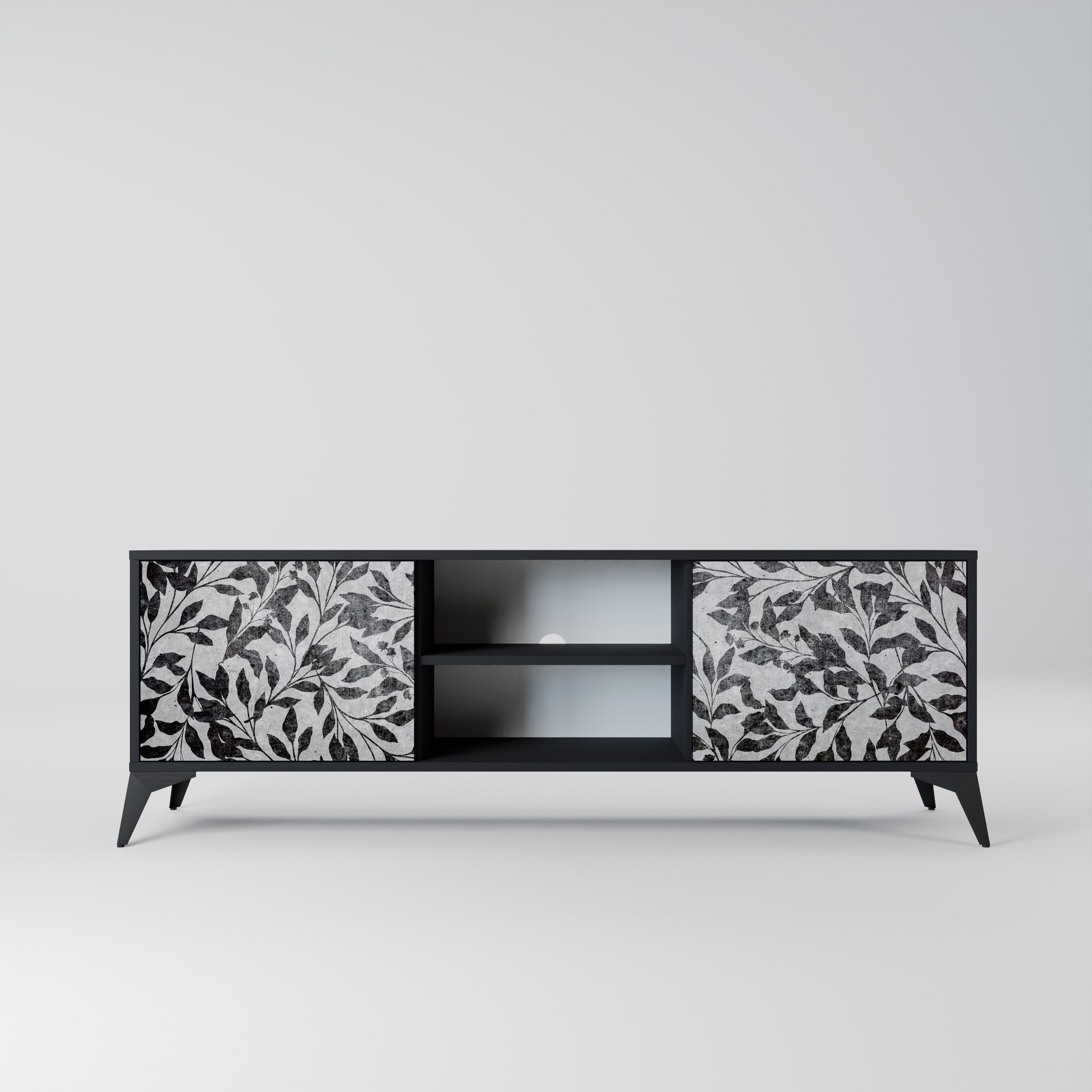 Mueble de TV de 2 puertas CHARCOAL SPROUT con acabado negro