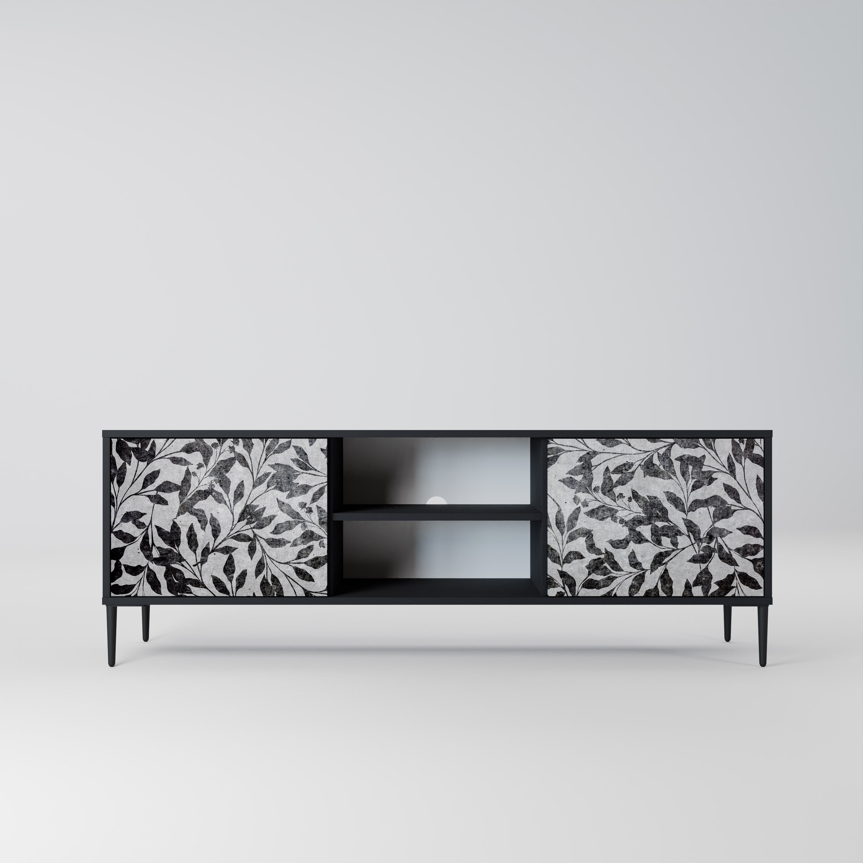 Mueble de TV de 2 puertas CHARCOAL SPROUT con acabado negro
