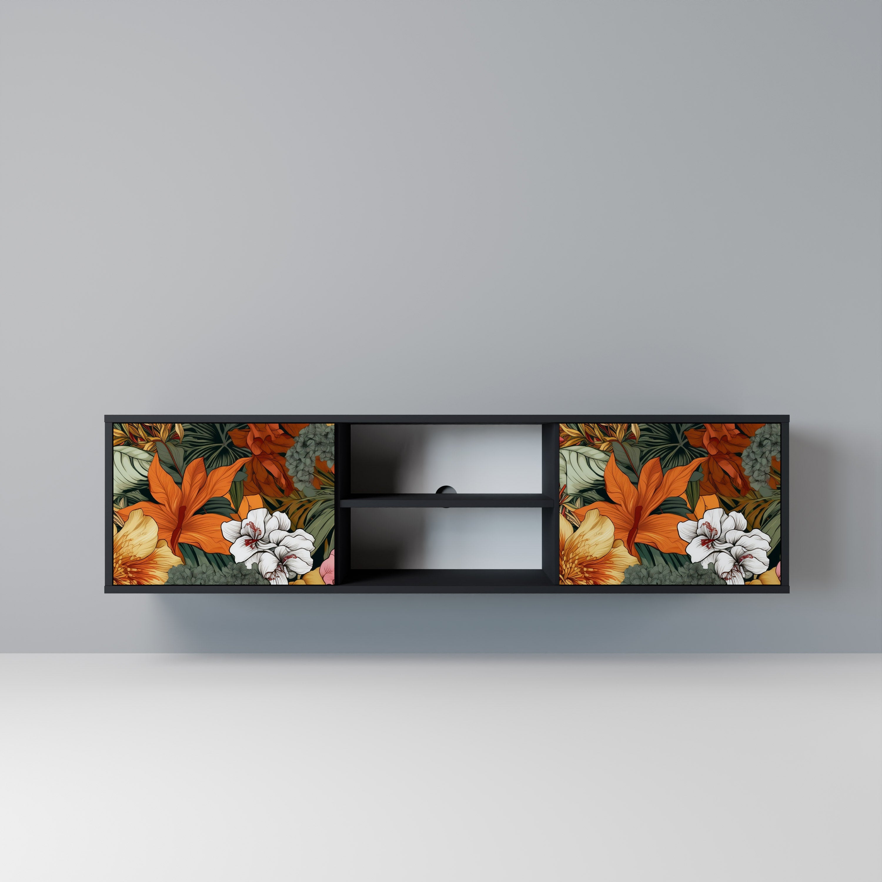 Mueble de TV de 2 puertas RADIANT FLORA en acabado negro