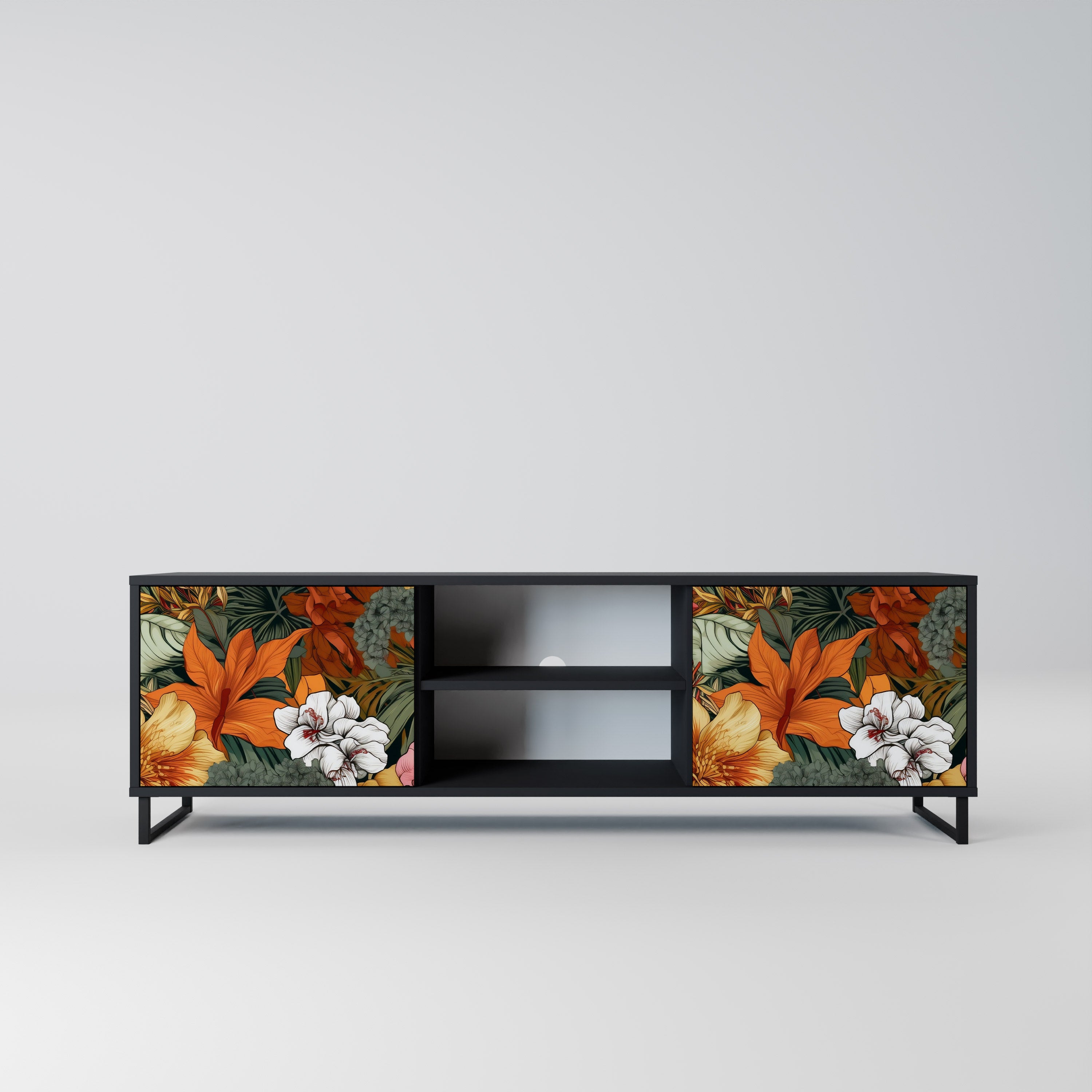 Mueble de TV de 2 puertas RADIANT FLORA en acabado negro