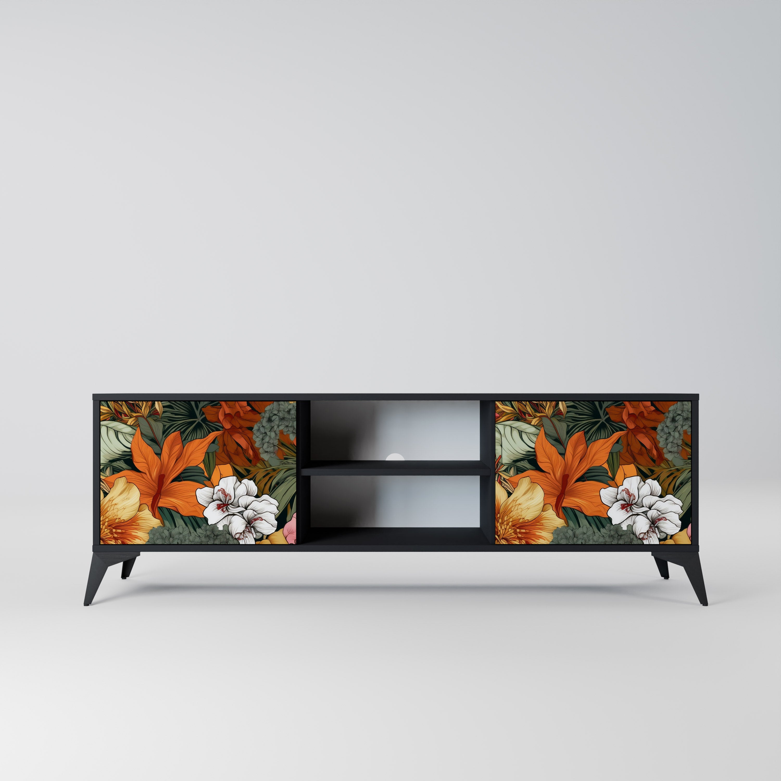 Mueble de TV de 2 puertas RADIANT FLORA en acabado negro