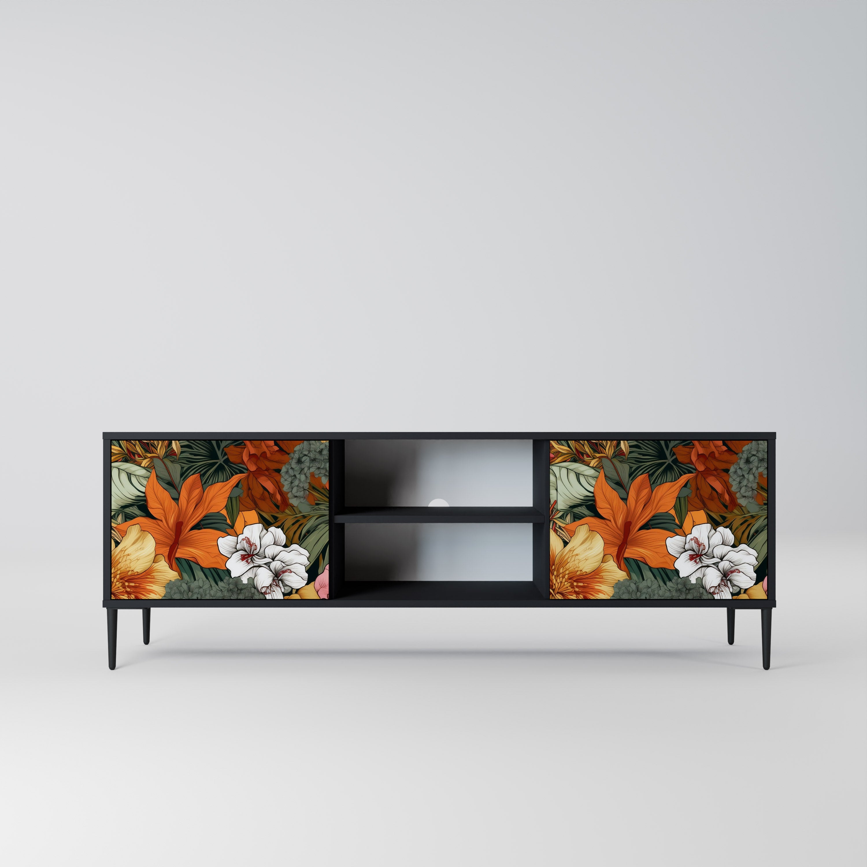 Mueble de TV de 2 puertas RADIANT FLORA en acabado negro