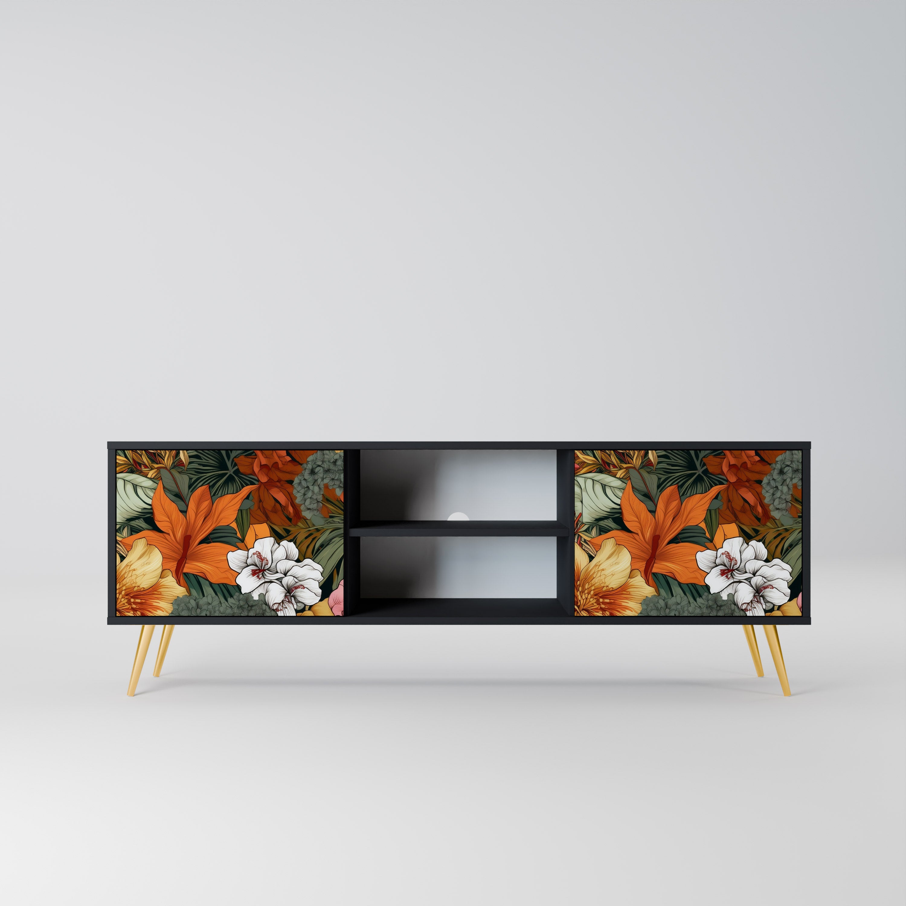 Mueble de TV de 2 puertas RADIANT FLORA en acabado negro