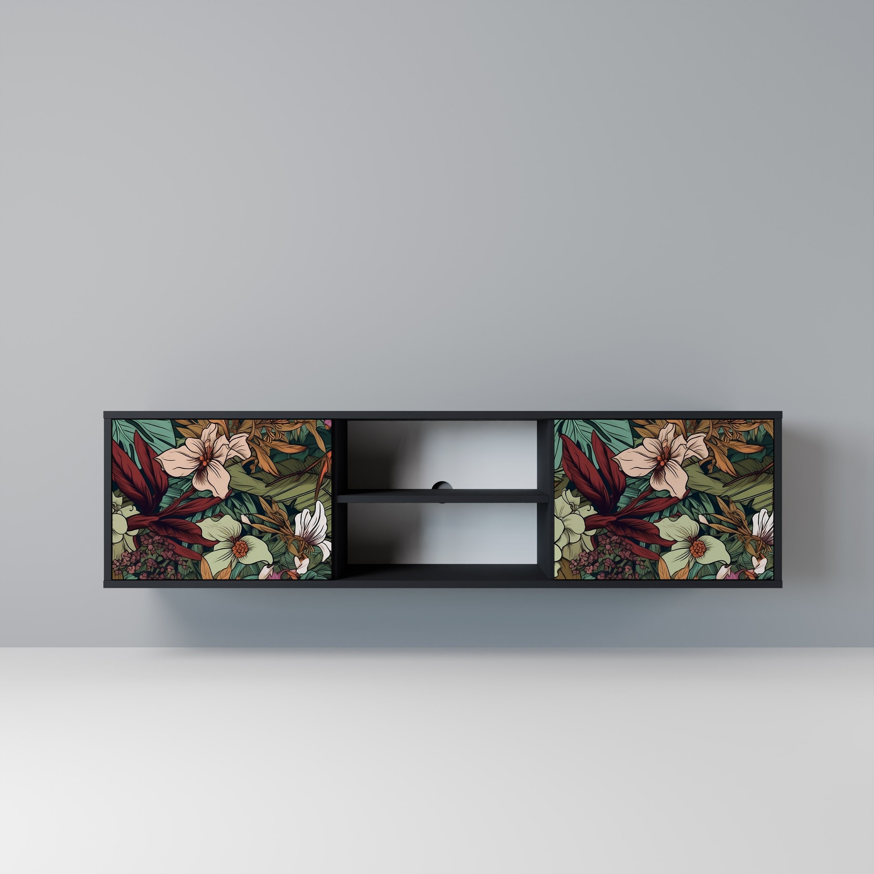 Mueble de TV de 2 puertas BOTANICAL EMERGENCE en acabado negro