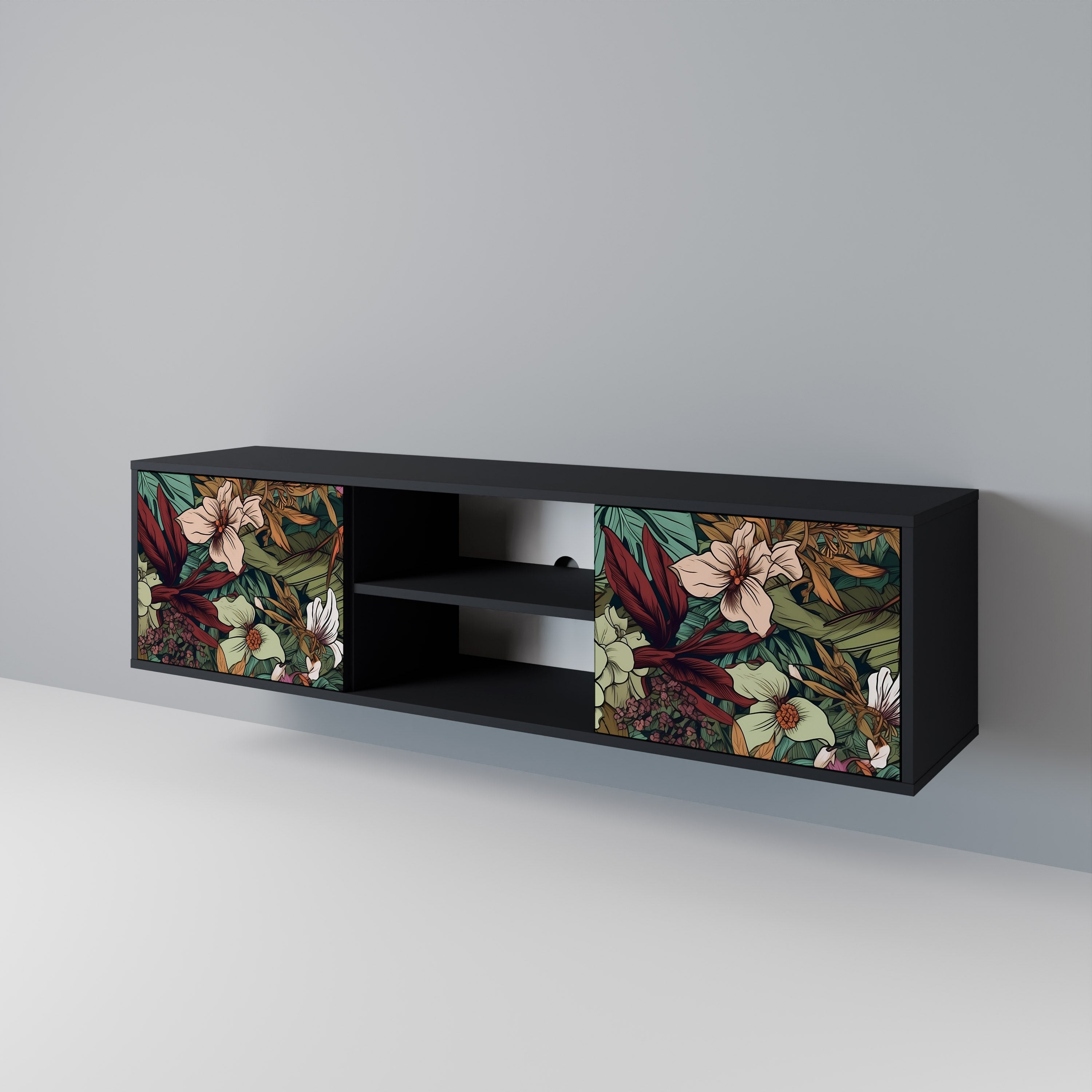 Mueble de TV de 2 puertas BOTANICAL EMERGENCE en acabado negro