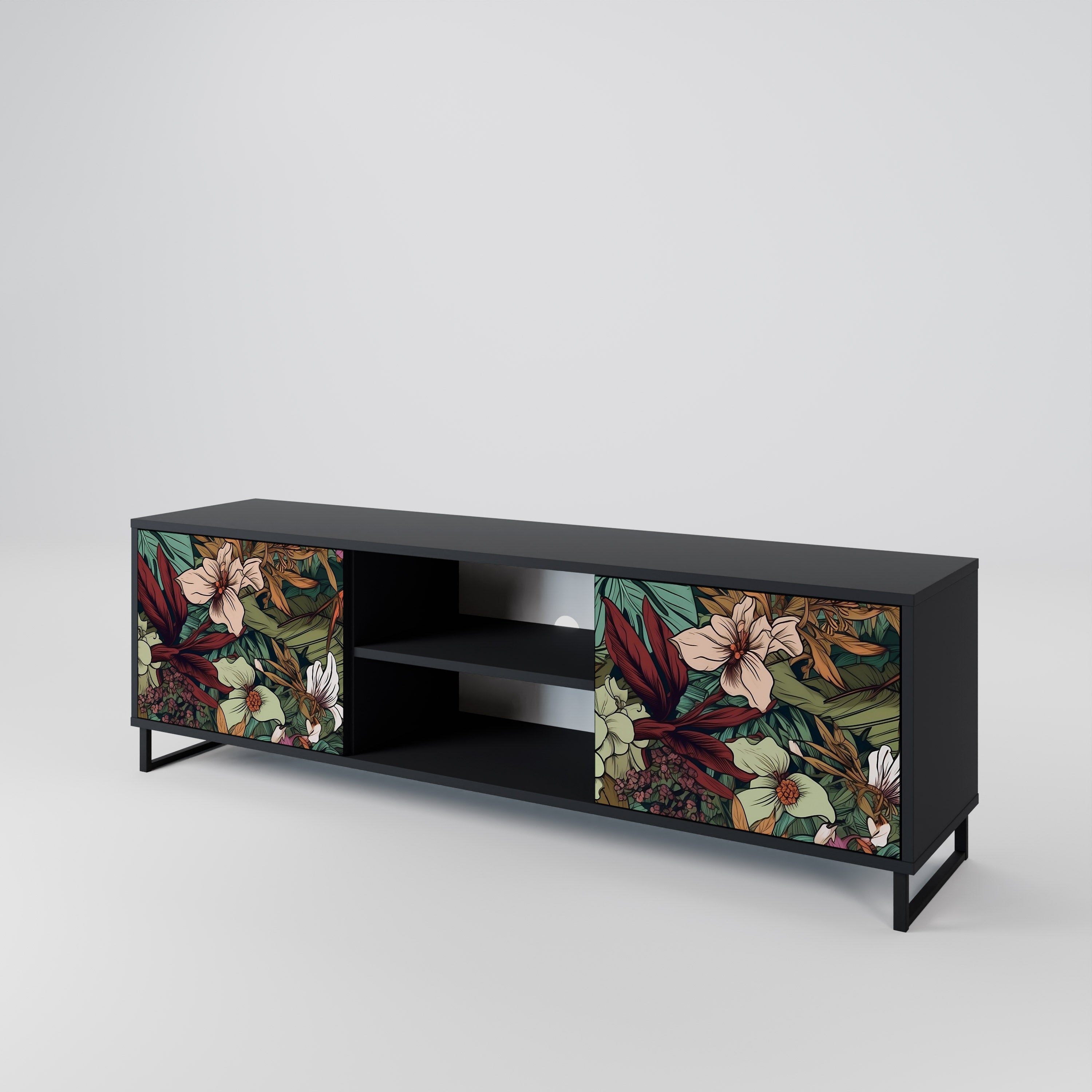 Mueble de TV de 2 puertas BOTANICAL EMERGENCE en acabado negro