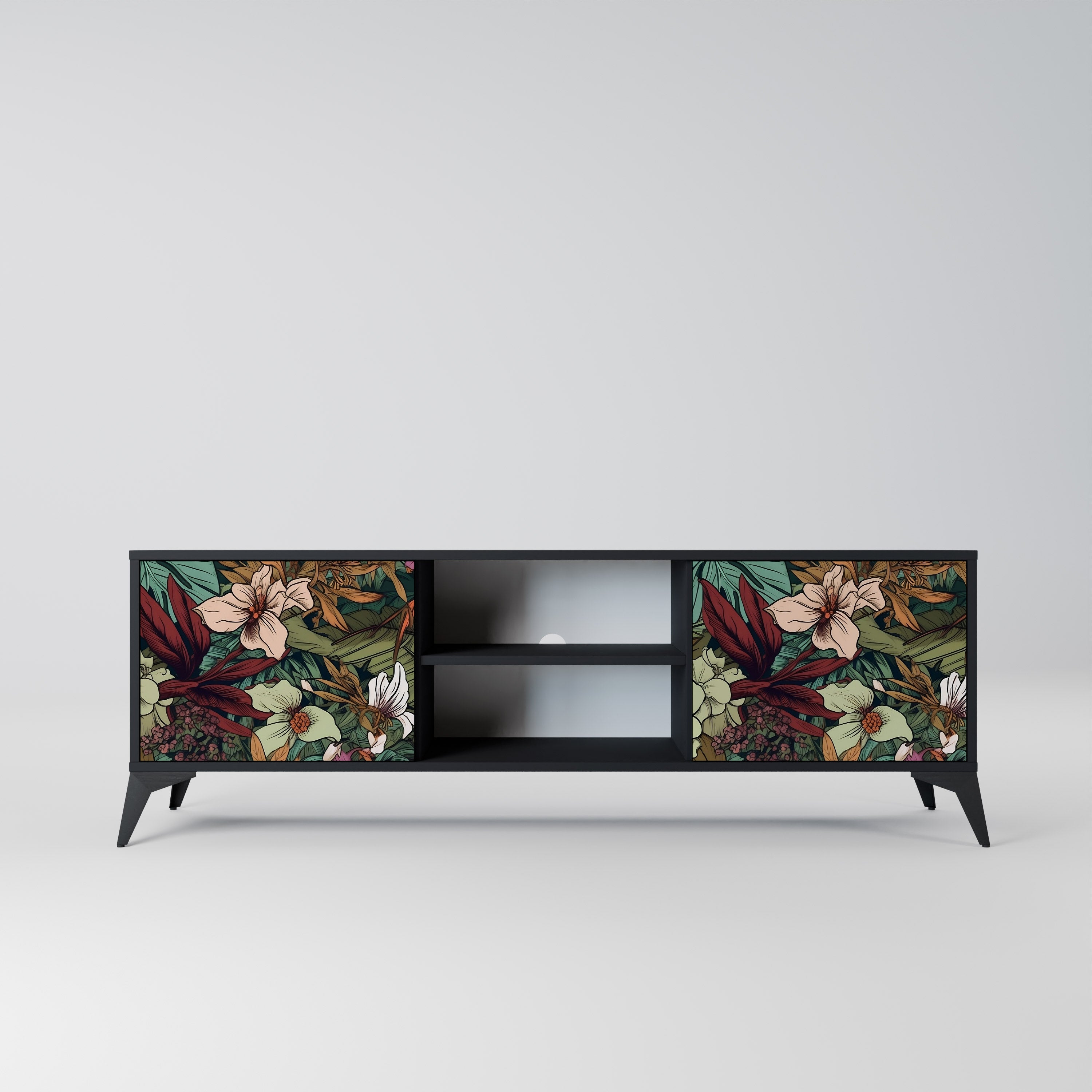 Mueble de TV de 2 puertas BOTANICAL EMERGENCE en acabado negro