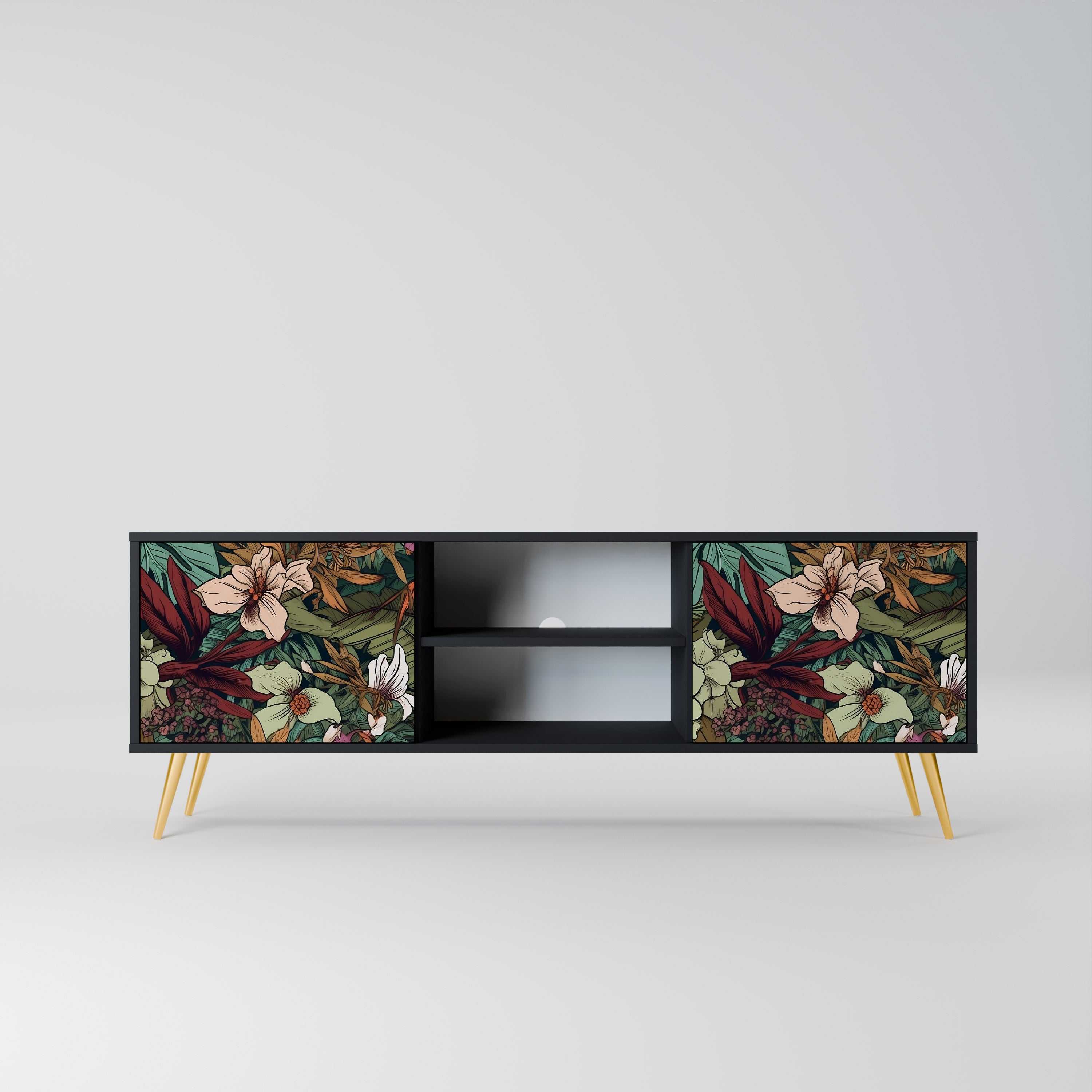 Mueble de TV de 2 puertas BOTANICAL EMERGENCE en acabado negro