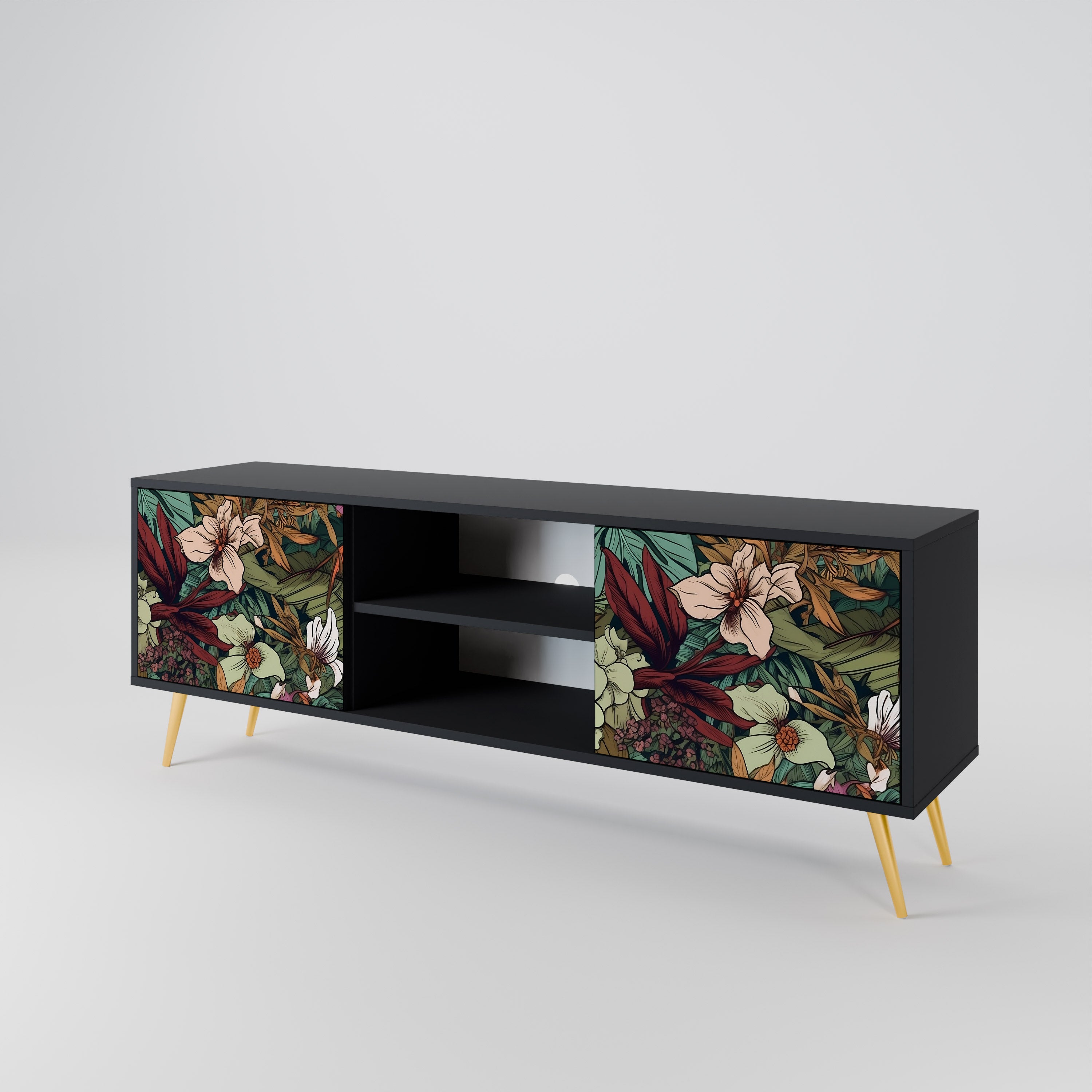 Mueble de TV de 2 puertas BOTANICAL EMERGENCE en acabado negro