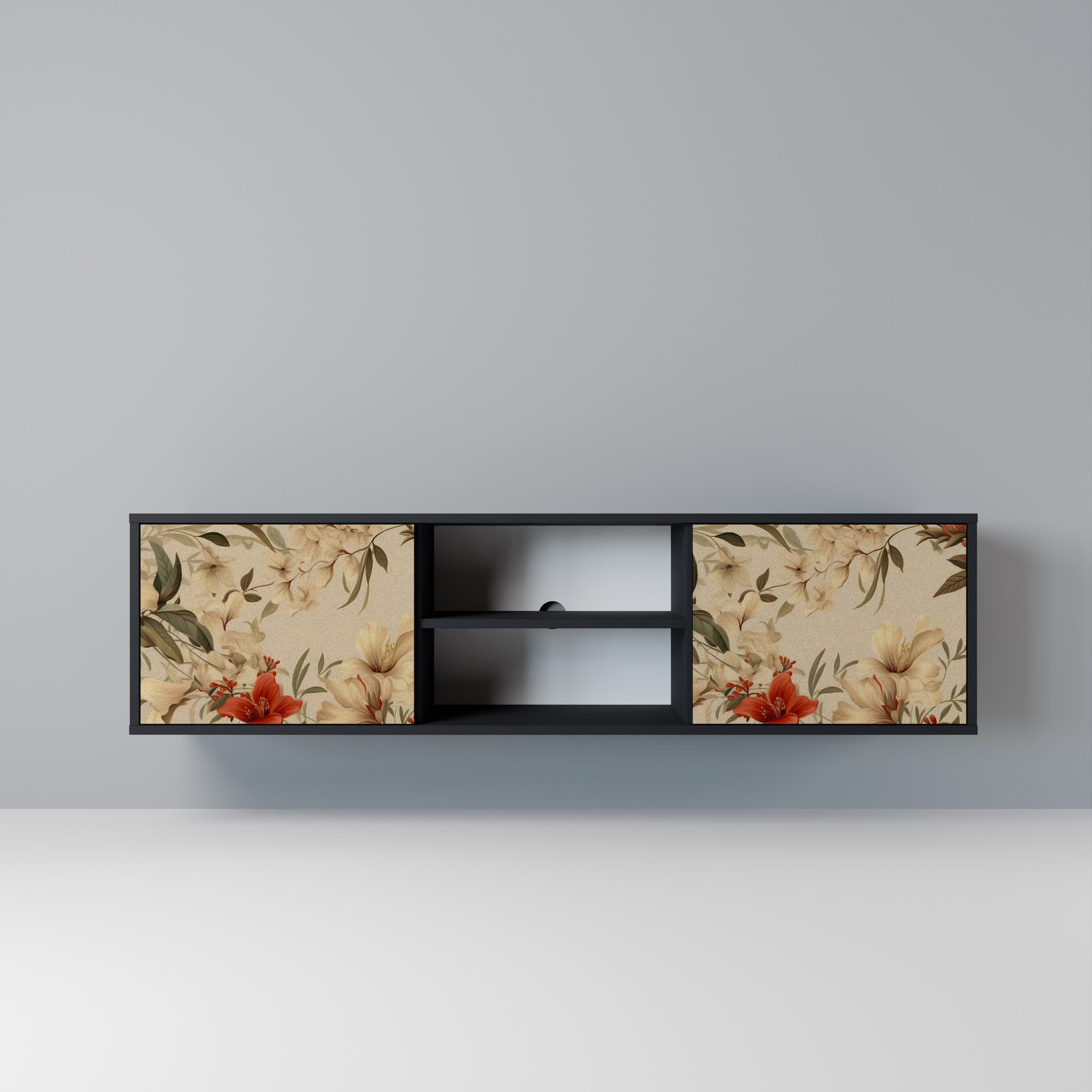 Mueble de TV de 2 puertas BLOOMING HARMONY en acabado negro