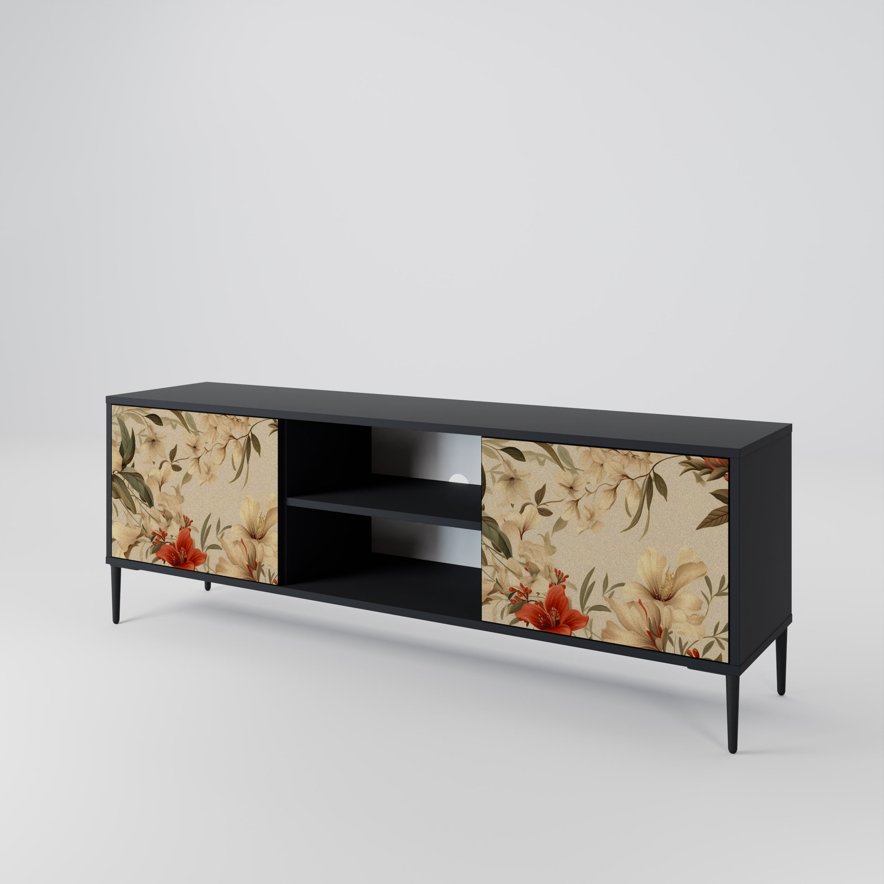 Mueble de TV de 2 puertas BLOOMING HARMONY en acabado negro
