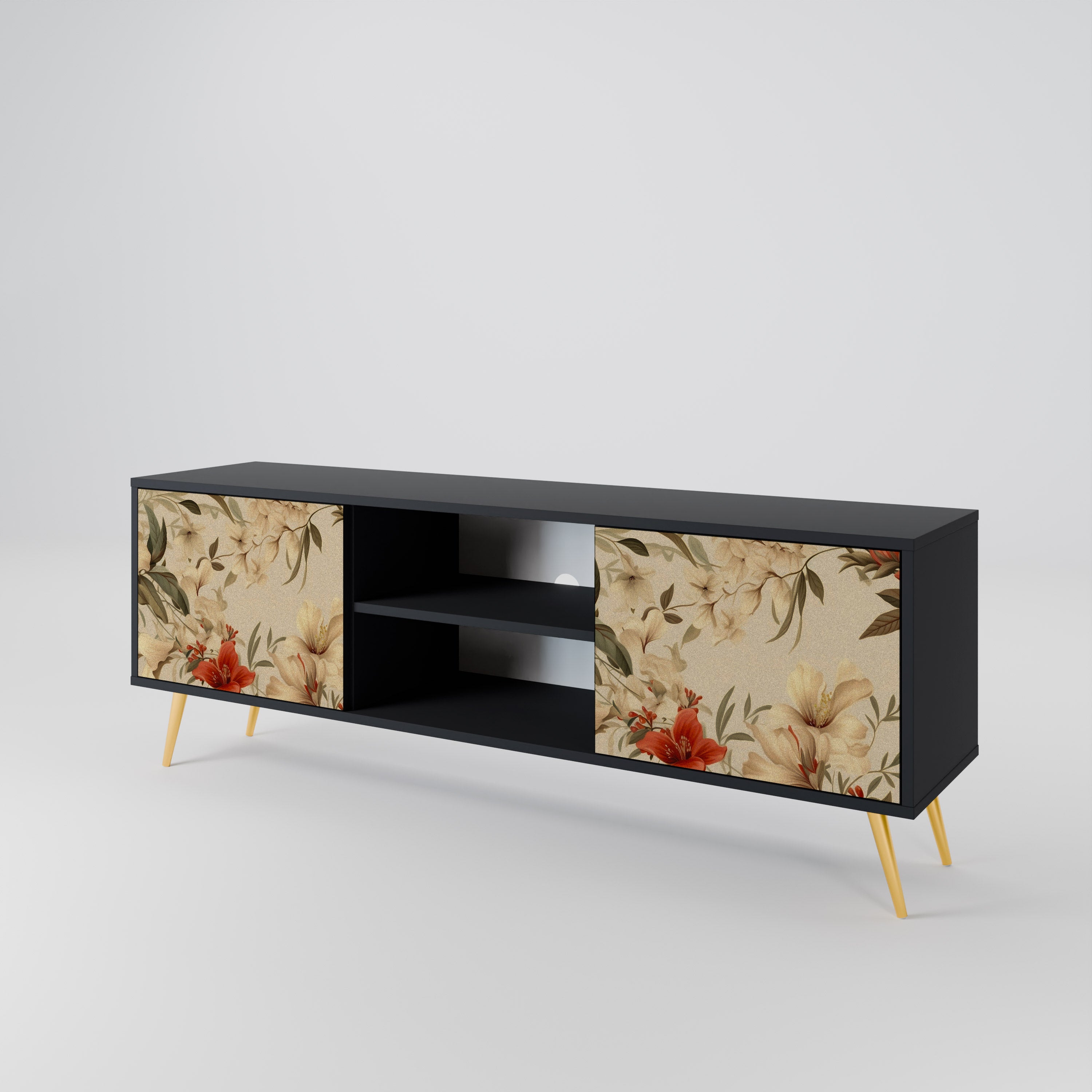 Mueble de TV de 2 puertas BLOOMING HARMONY en acabado negro