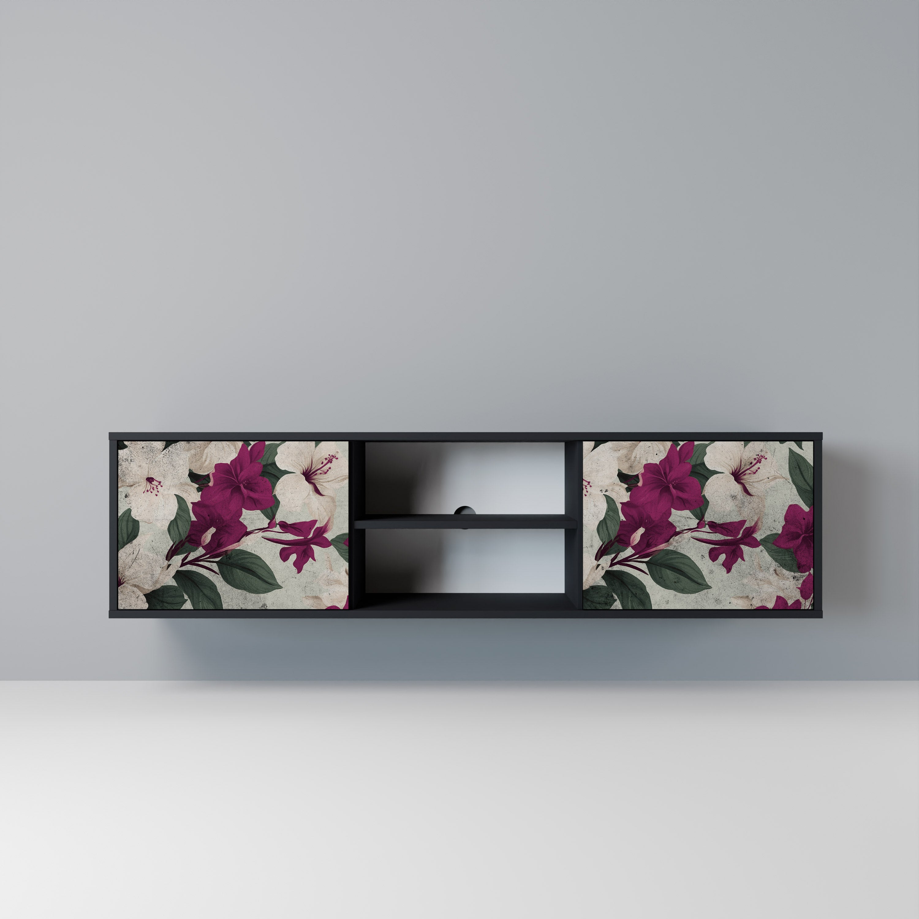 Mueble de TV de 2 puertas FLOWERET DREAM en acabado negro